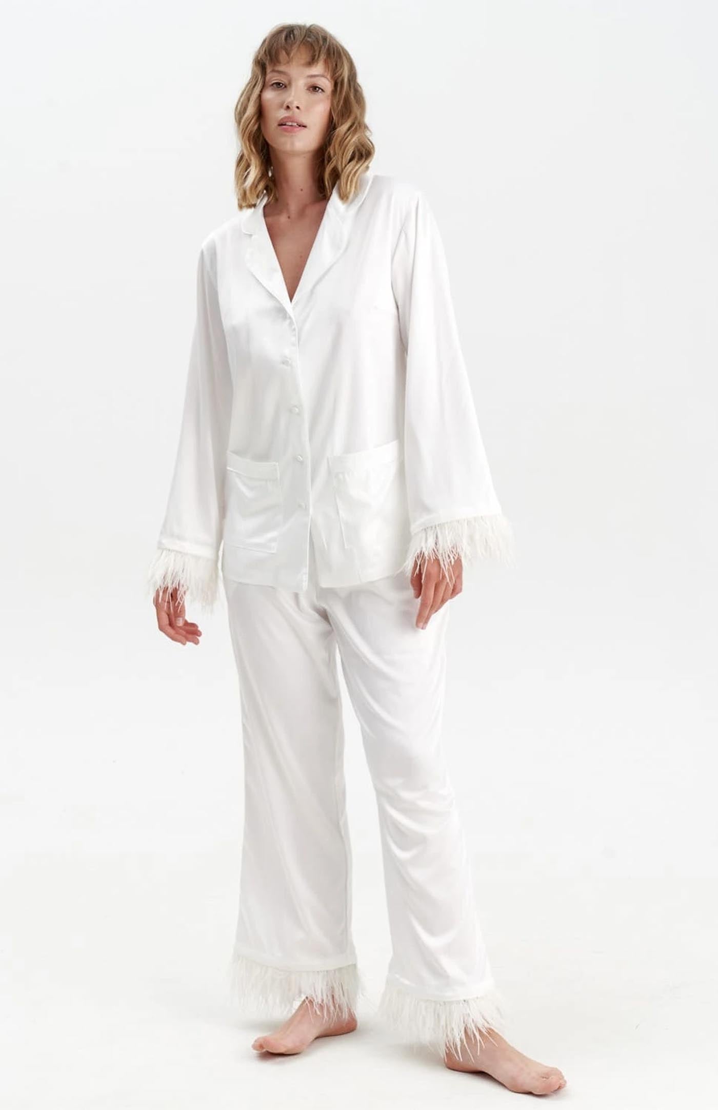 Vogue Bride | White Bridal Feather Loungewear