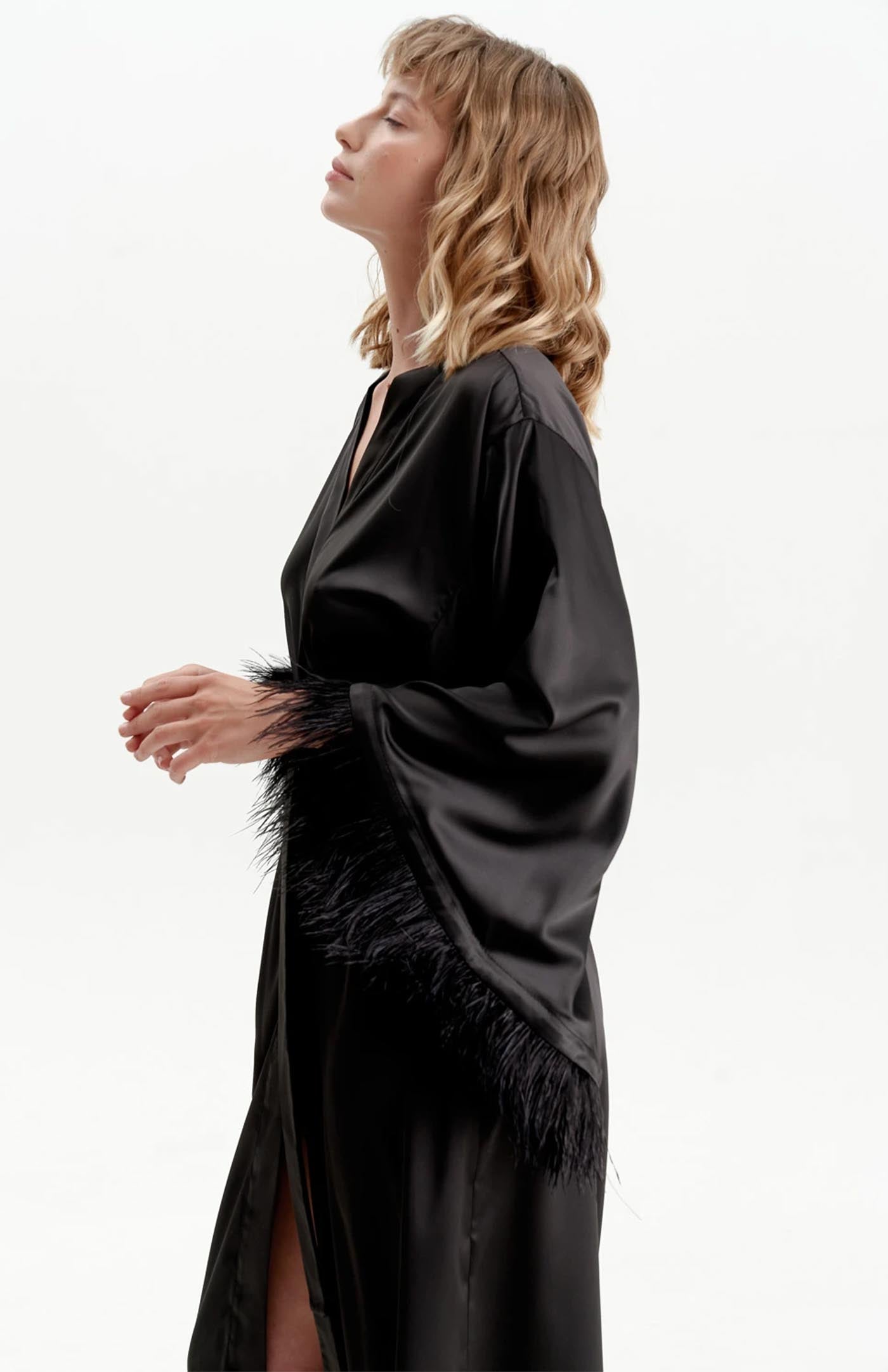 Taylor | Black Feather Robe - Wedding Collection