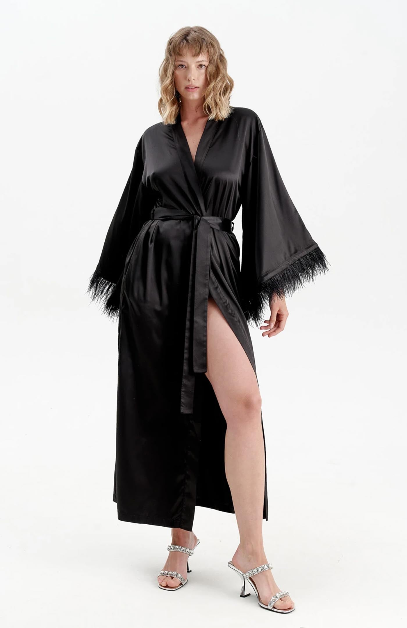 Taylor | Black Feather Robe - Wedding Collection