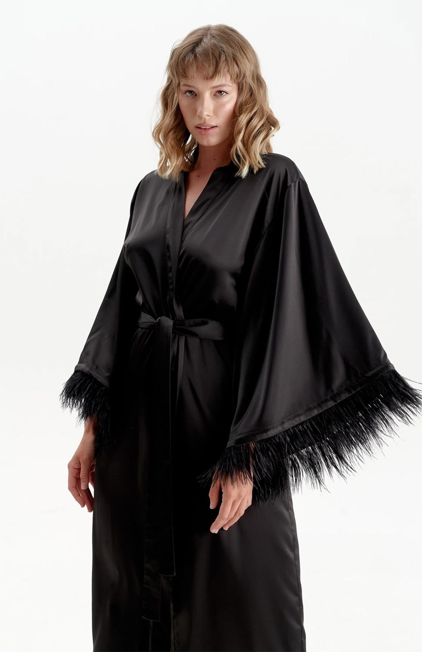 Taylor | Black Feather Robe - Wedding Collection