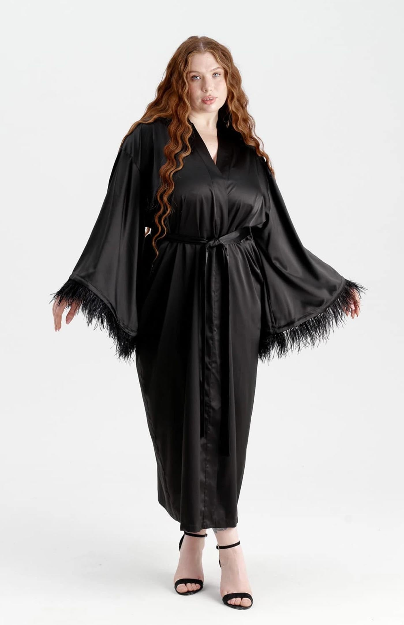 Taylor | Black Feather Robe - Wedding Collection