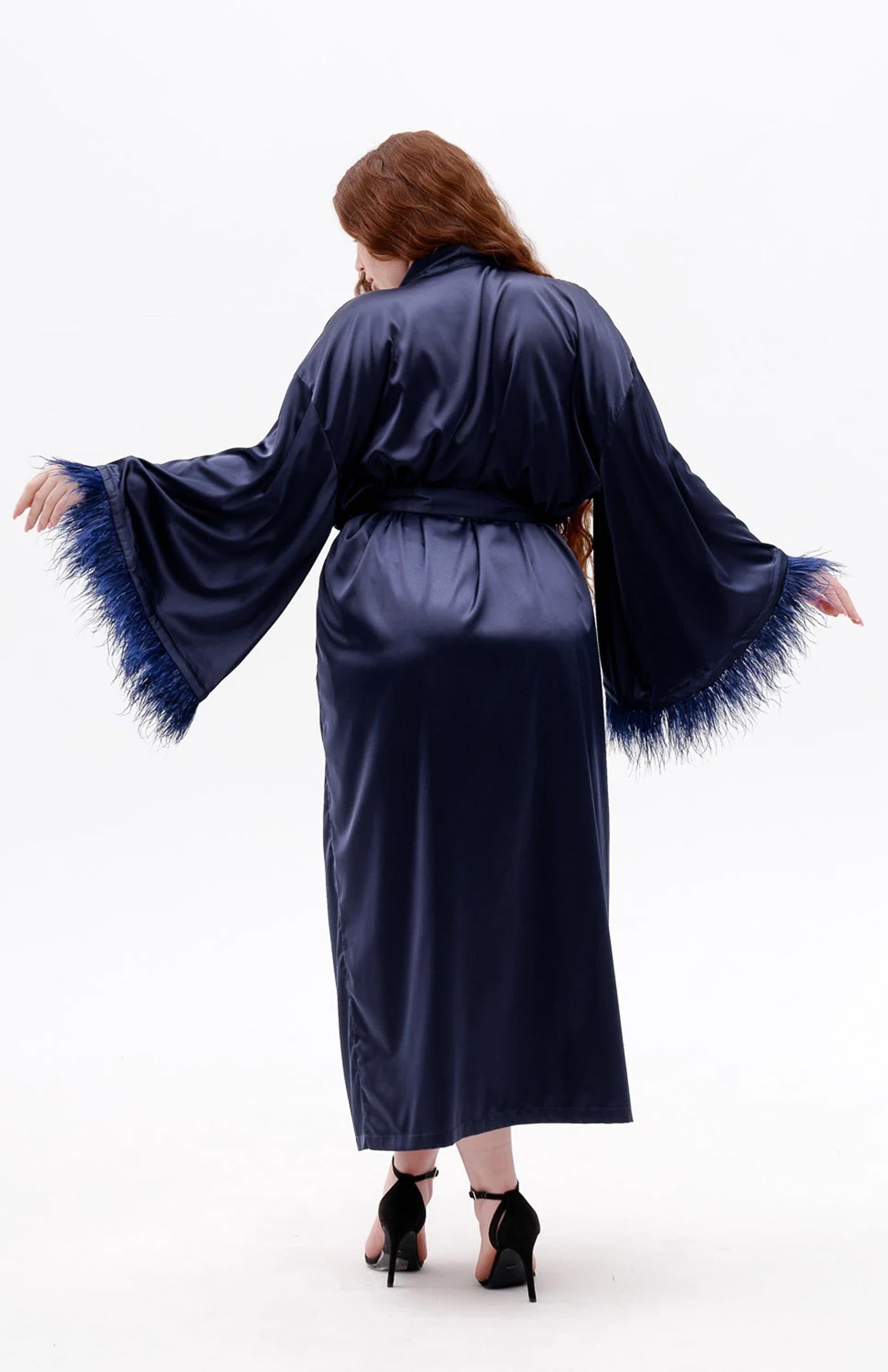 Nora | Navy Feather Robe - Wedding Collection