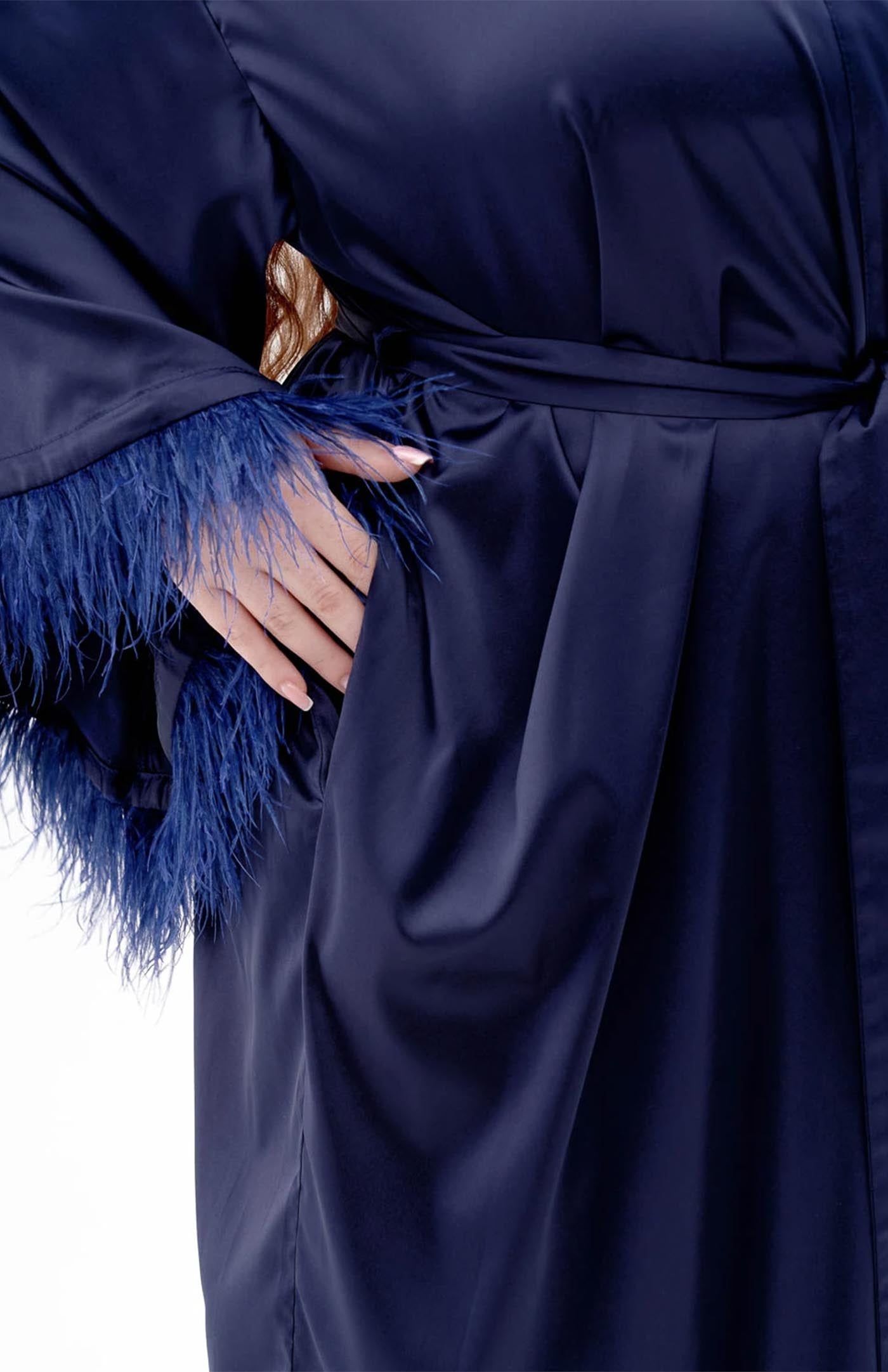 Nora | Navy Feather Robe - Wedding Collection