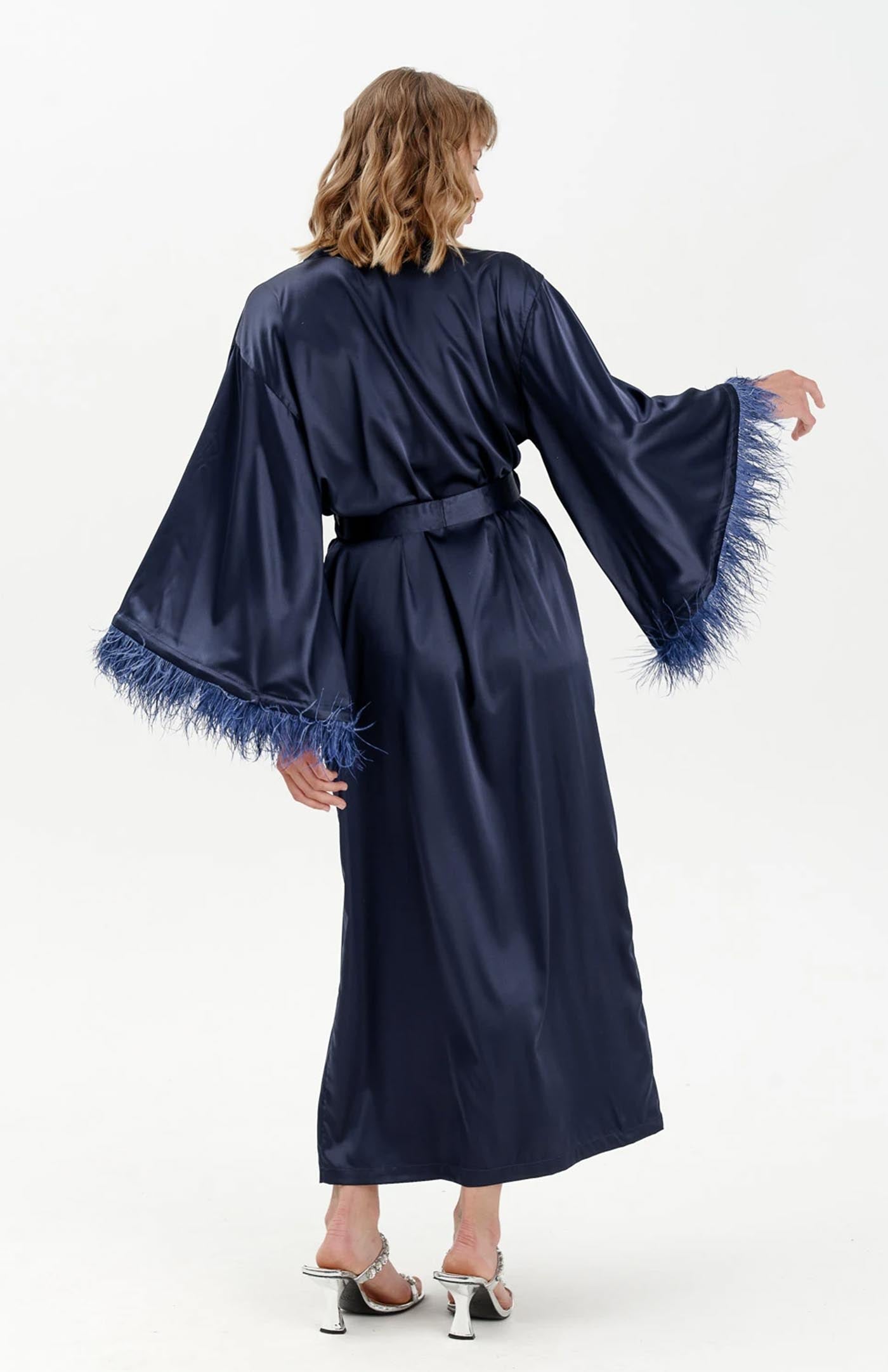 Nora | Navy Feather Robe - Wedding Collection