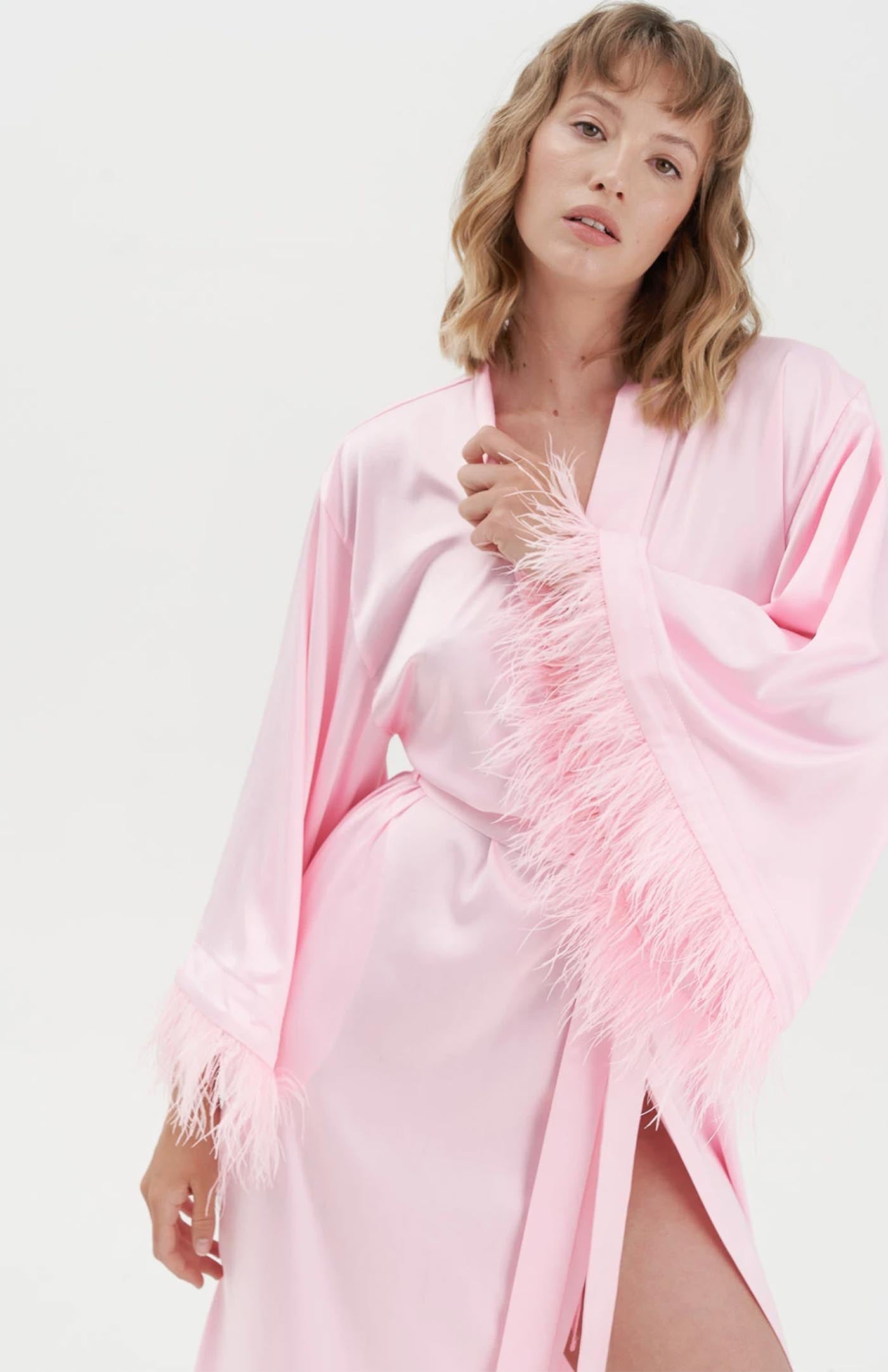 Salena | Pink Feather Robe - Wedding Collection