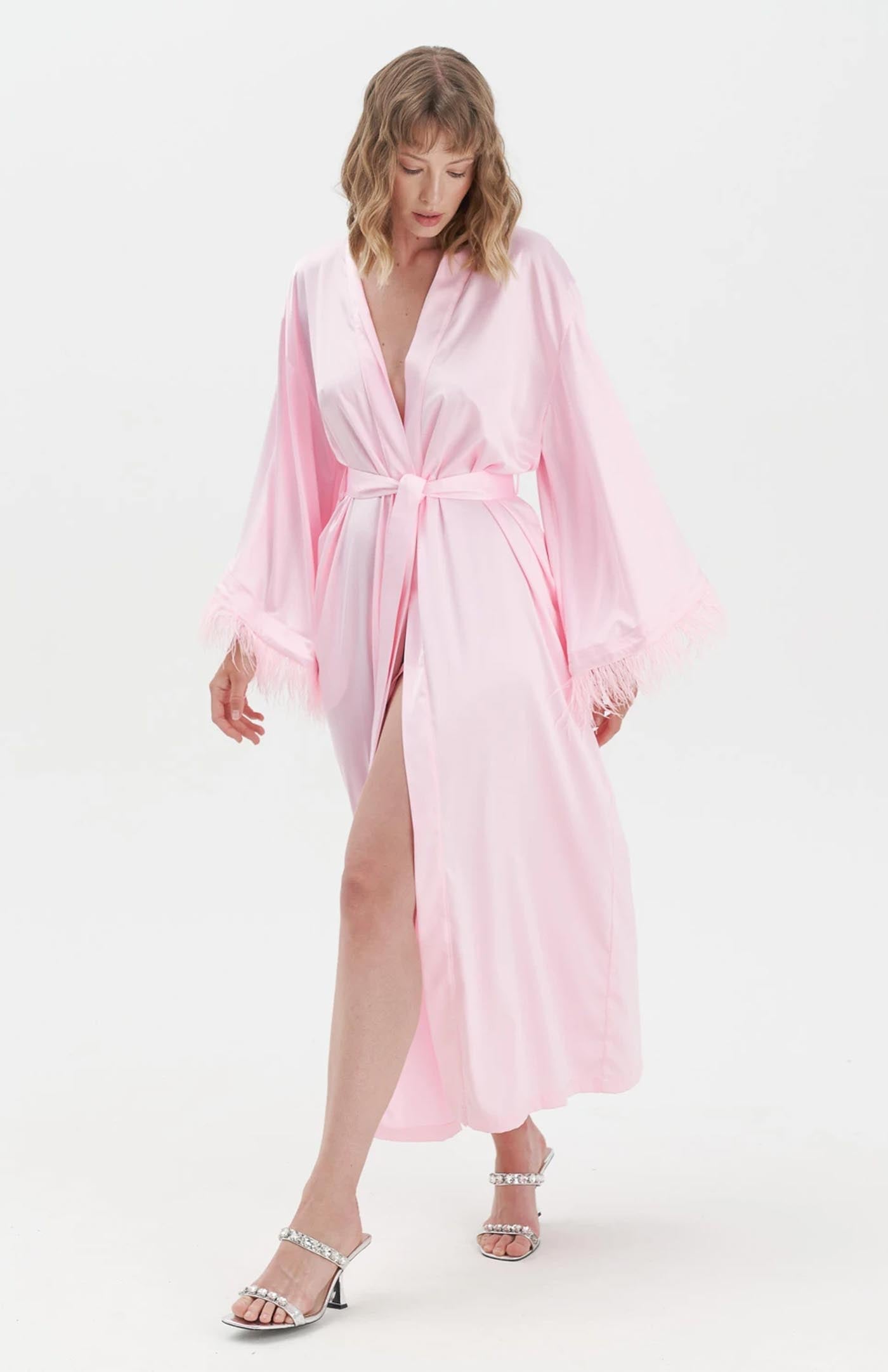 Salena | Pink Feather Robe - Wedding Collection