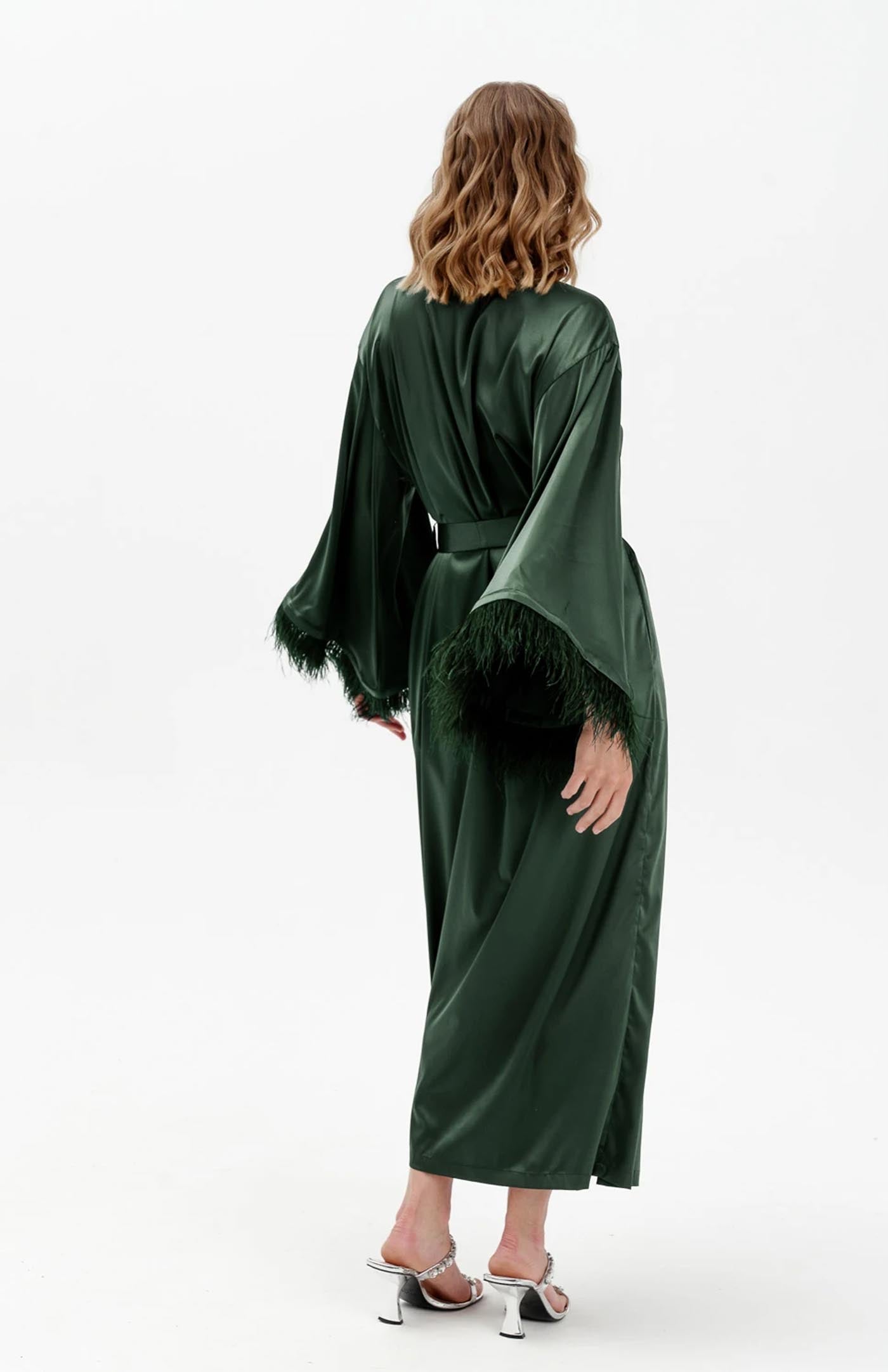 Khloe | Green Feather Robe - Wedding Collection