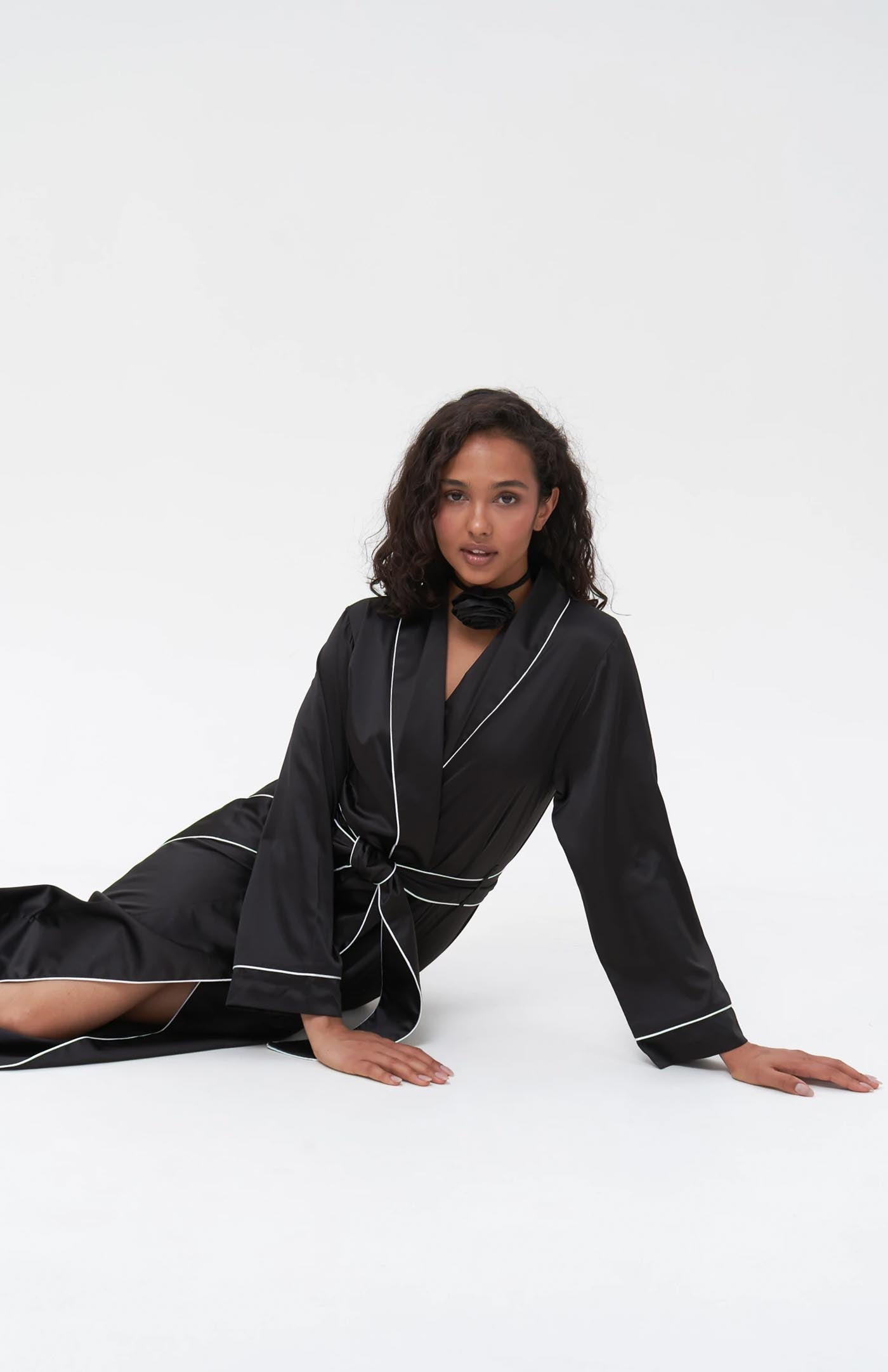 Cat women | Black Satin Robe