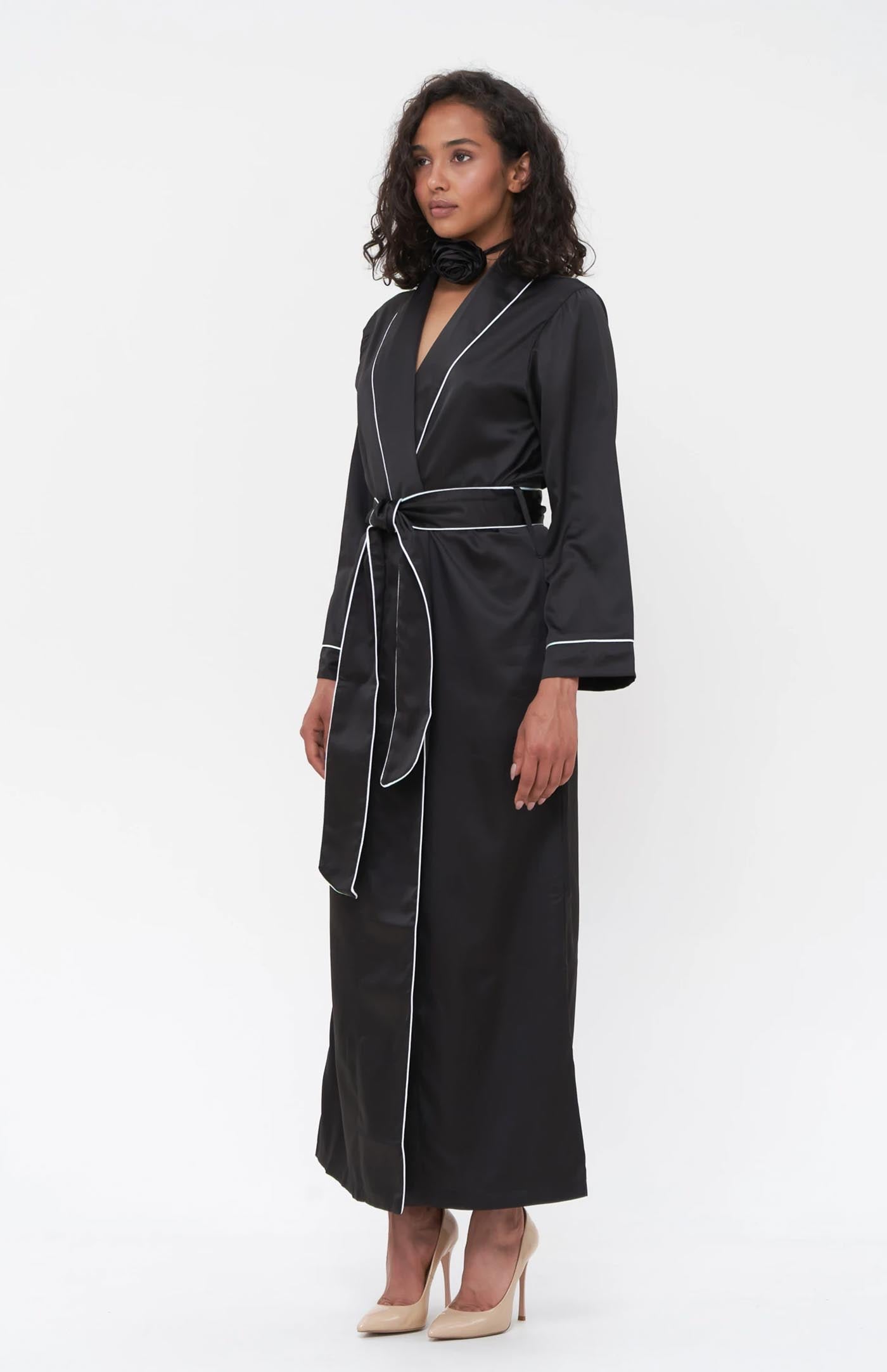 Cat women | Black Satin Robe