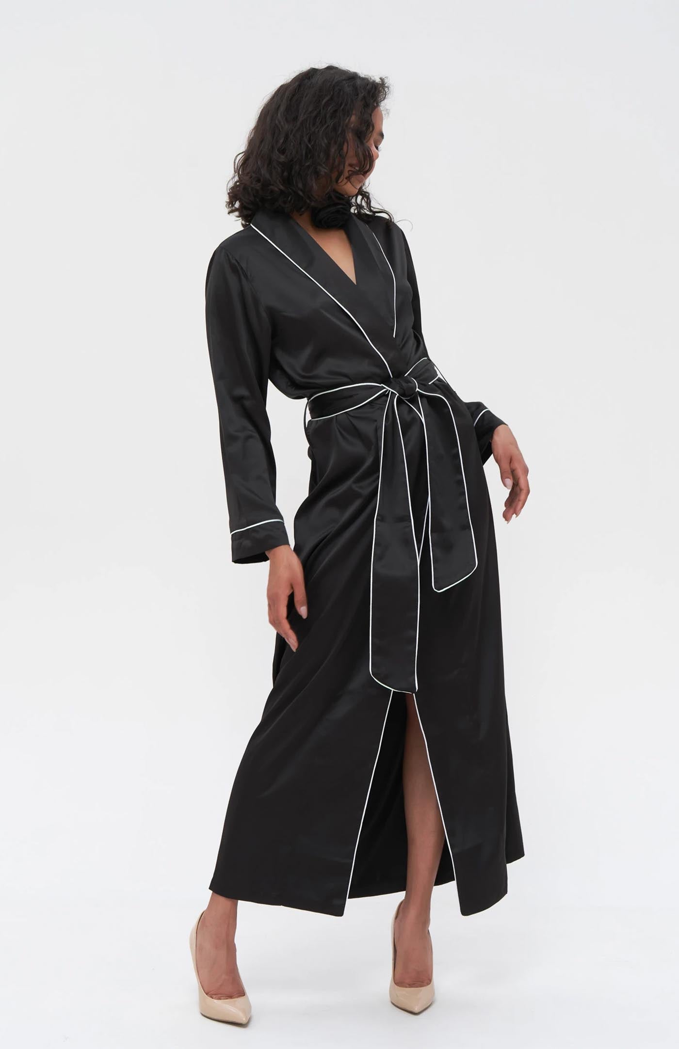 Cat women | Black Satin Robe