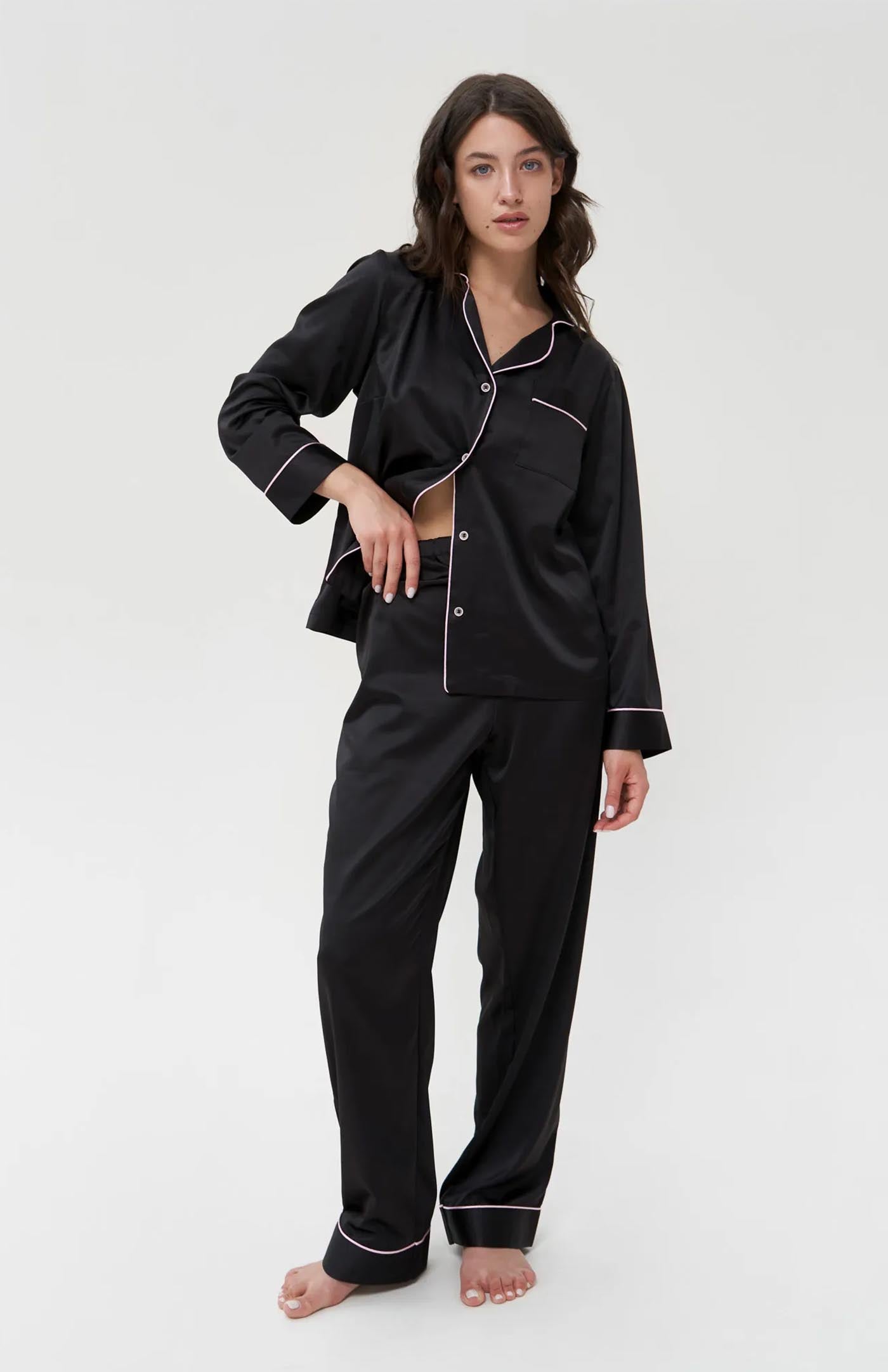 Noir Rose | Black with Pink detail Wedding Loungewear