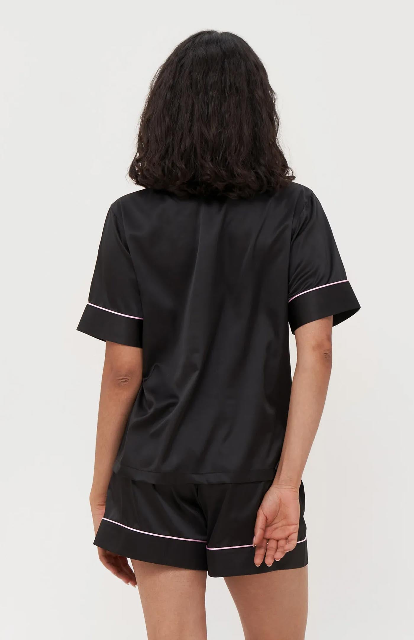 Dusky Petals Lounge | Black with Pink Detail Bridal Loungewear