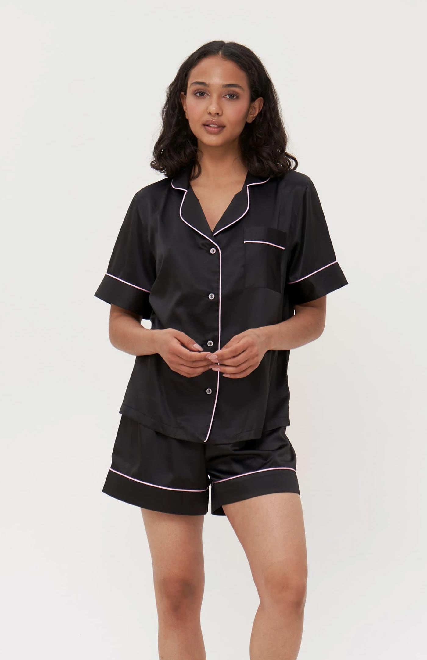 Dusky Petals Lounge | Black with Pink Detail Bridal Loungewear