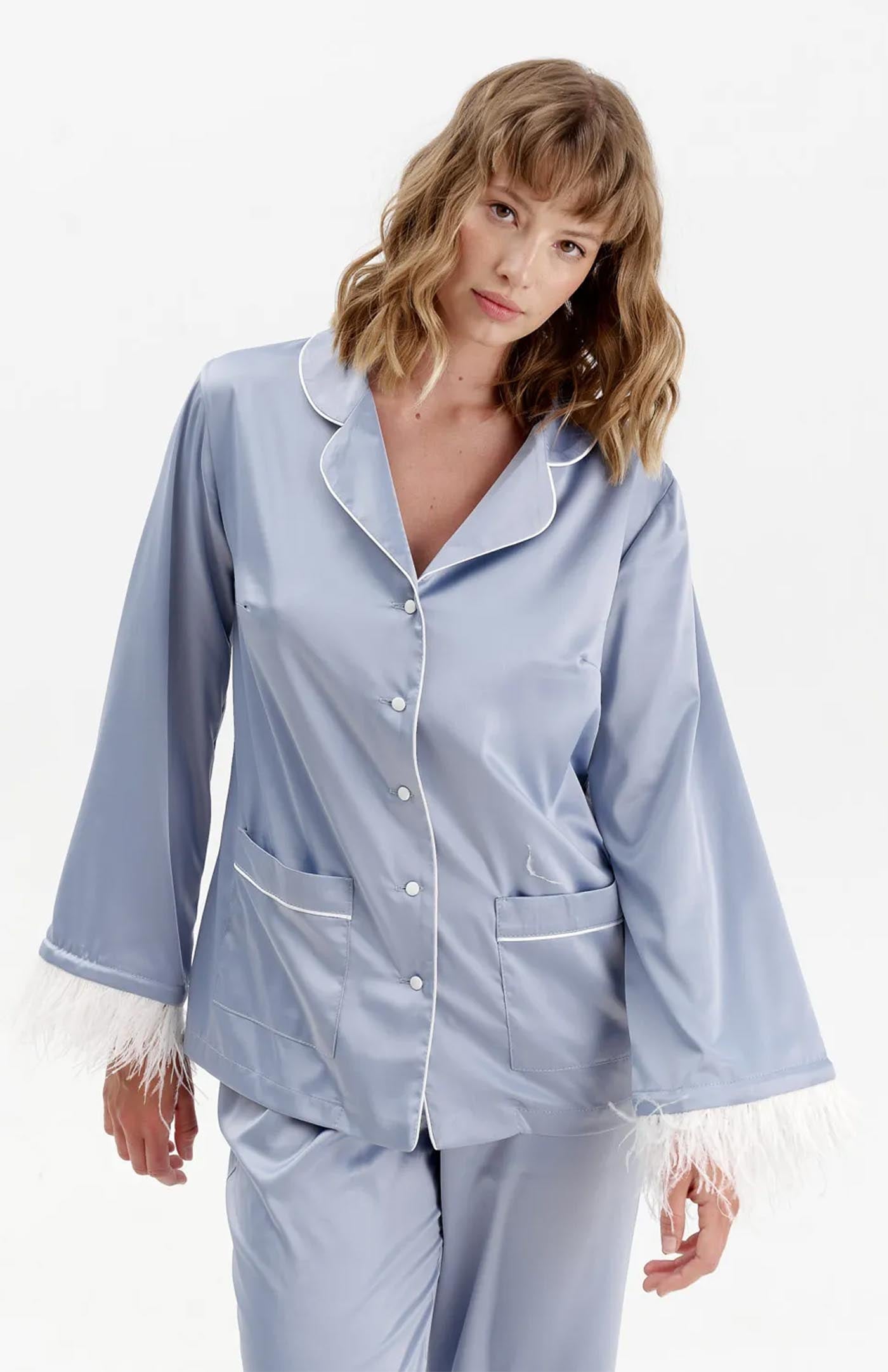 Celestial Bride | Baby Blue Bridal Feather Loungewear