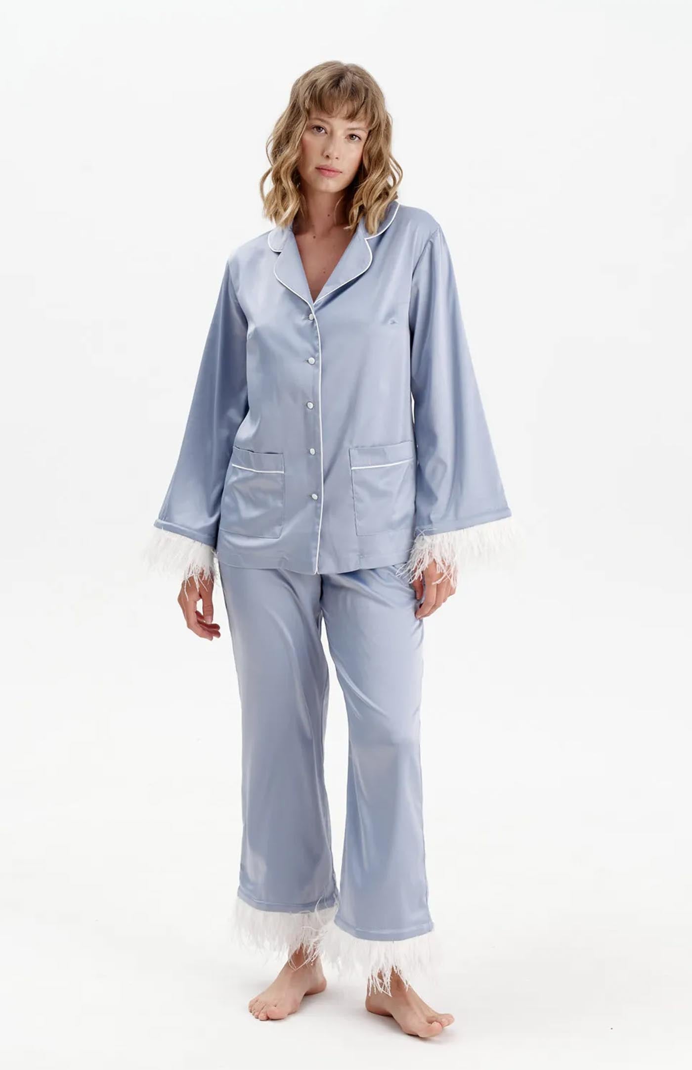 Celestial Bride | Baby Blue Bridal Feather Loungewear