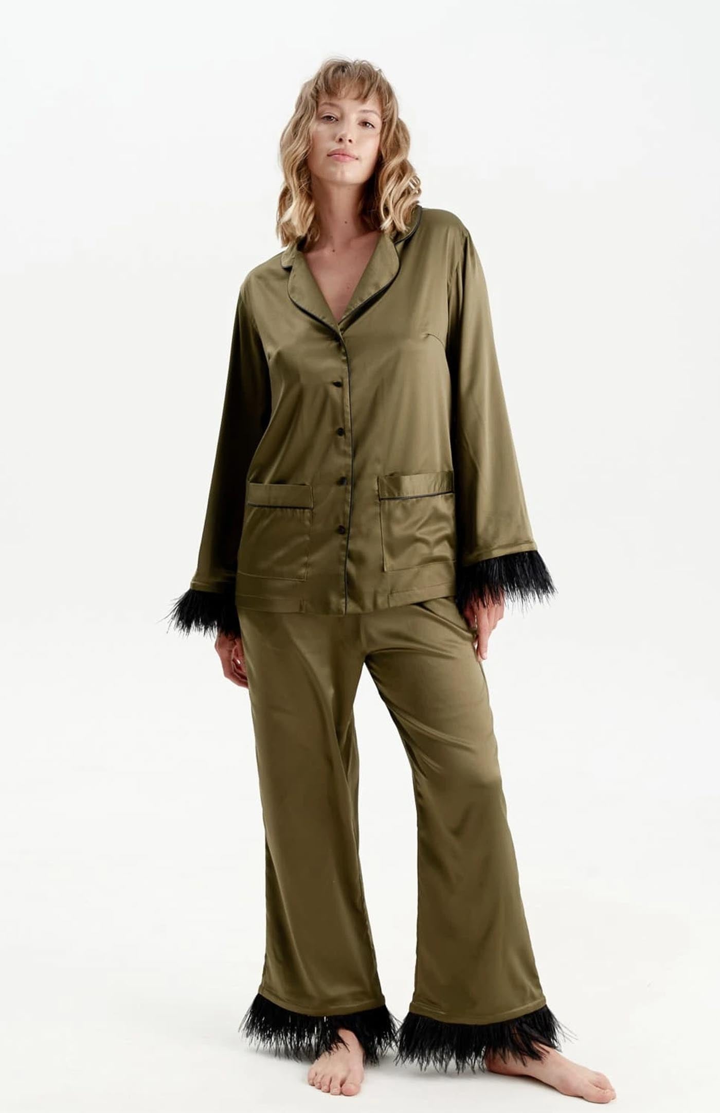 Green Goddess |Olive Feather Bridal Loungewear