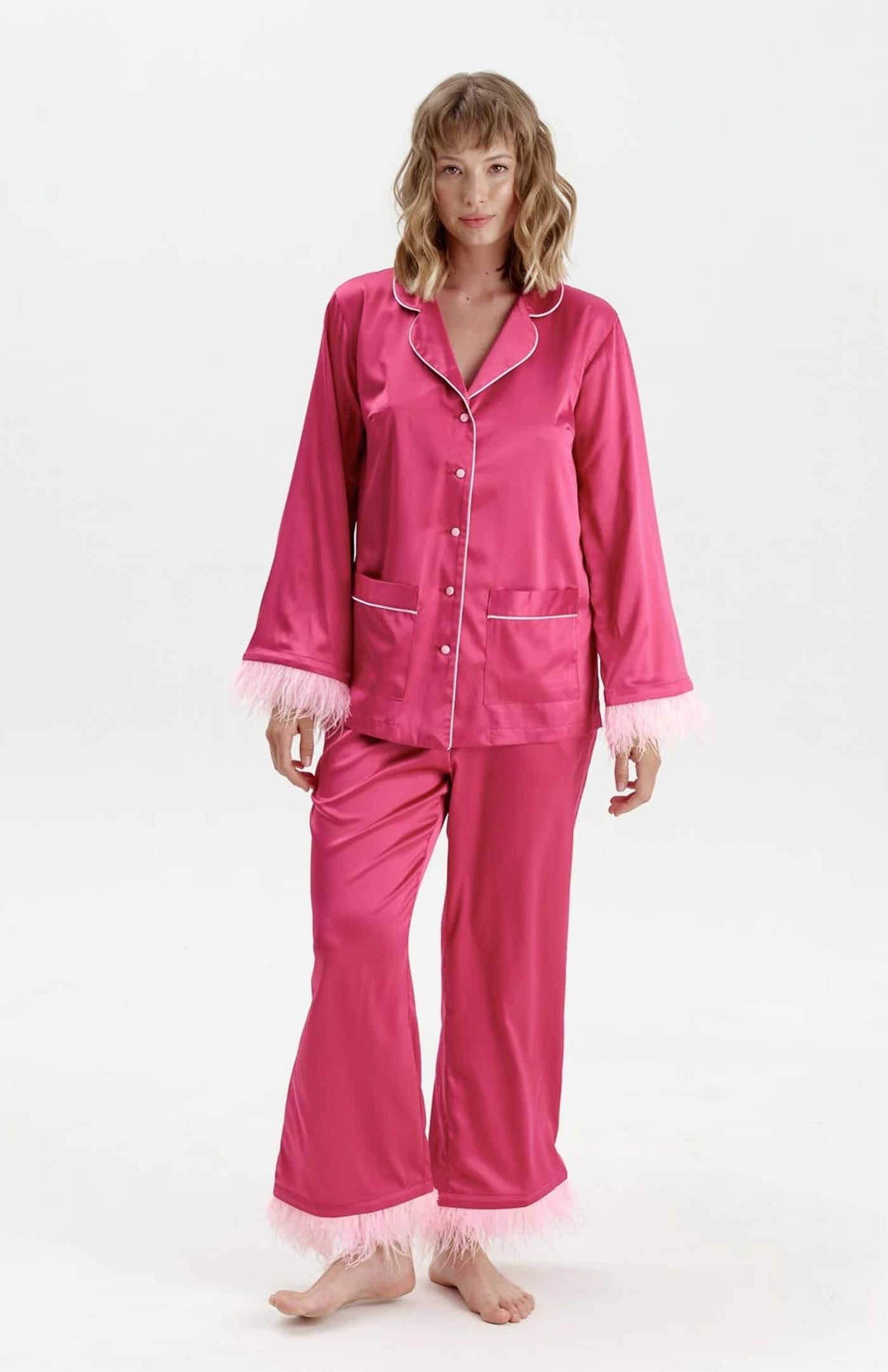 Rose Feather Romance | Pink Feather Bridal Loungewear