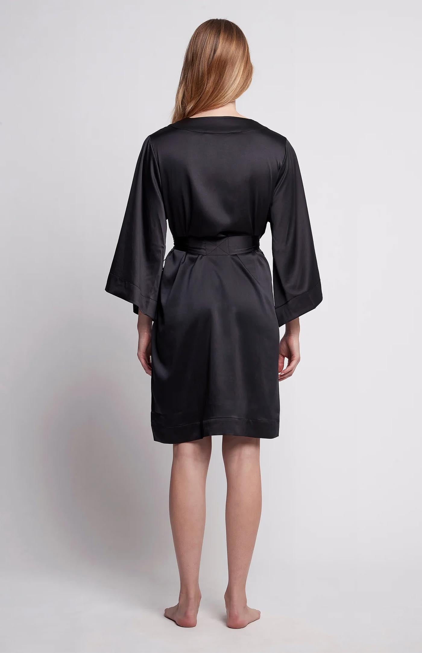 Midnight Pearl | Black Satin Robe