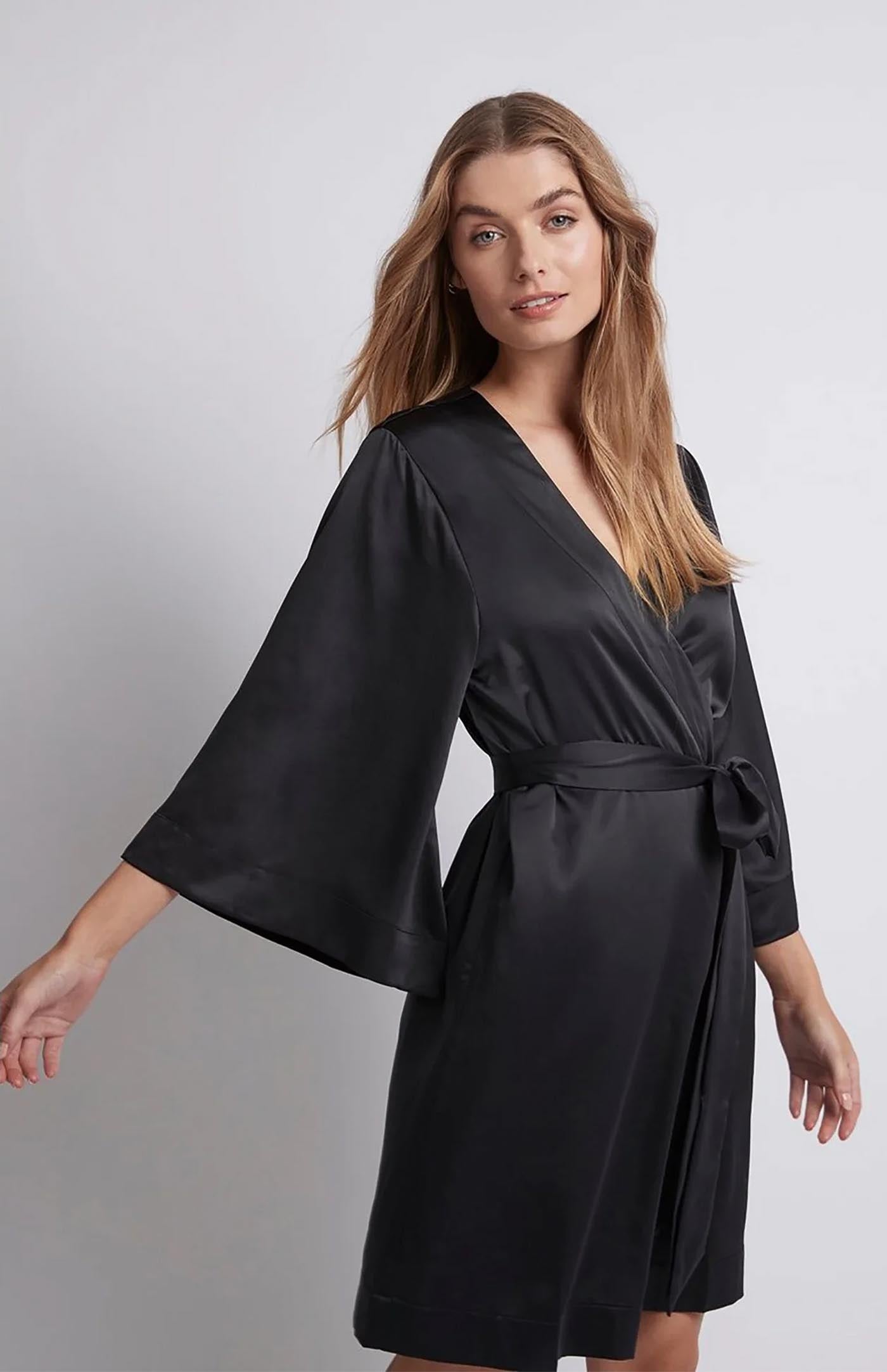 Midnight Pearl | Black Satin Robe