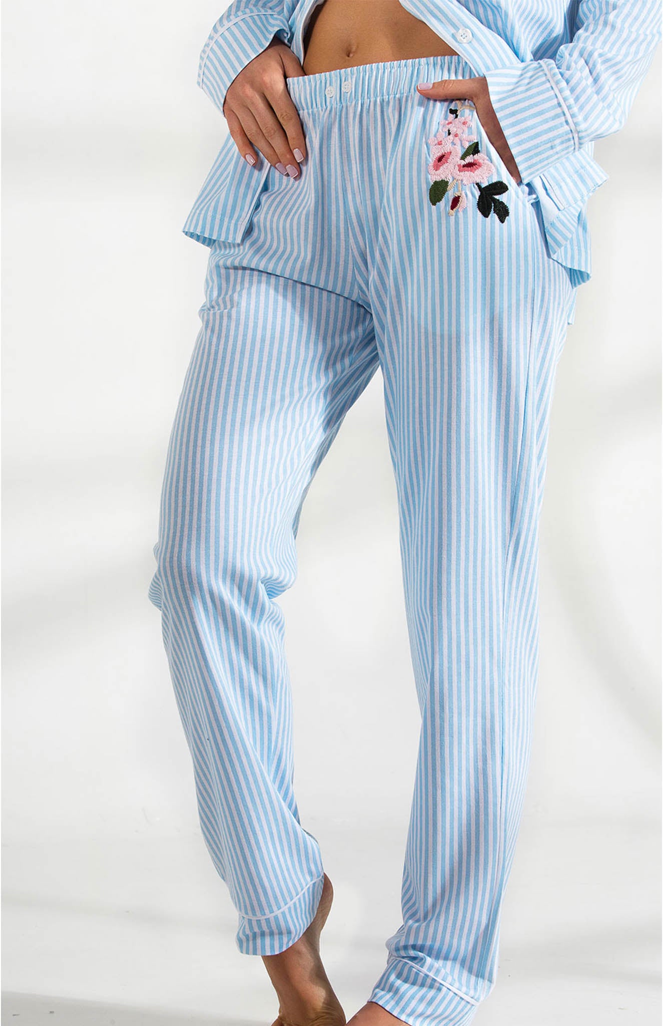 Blue Hearts | Blue Cotton Stripes Loungewear Set For Couples