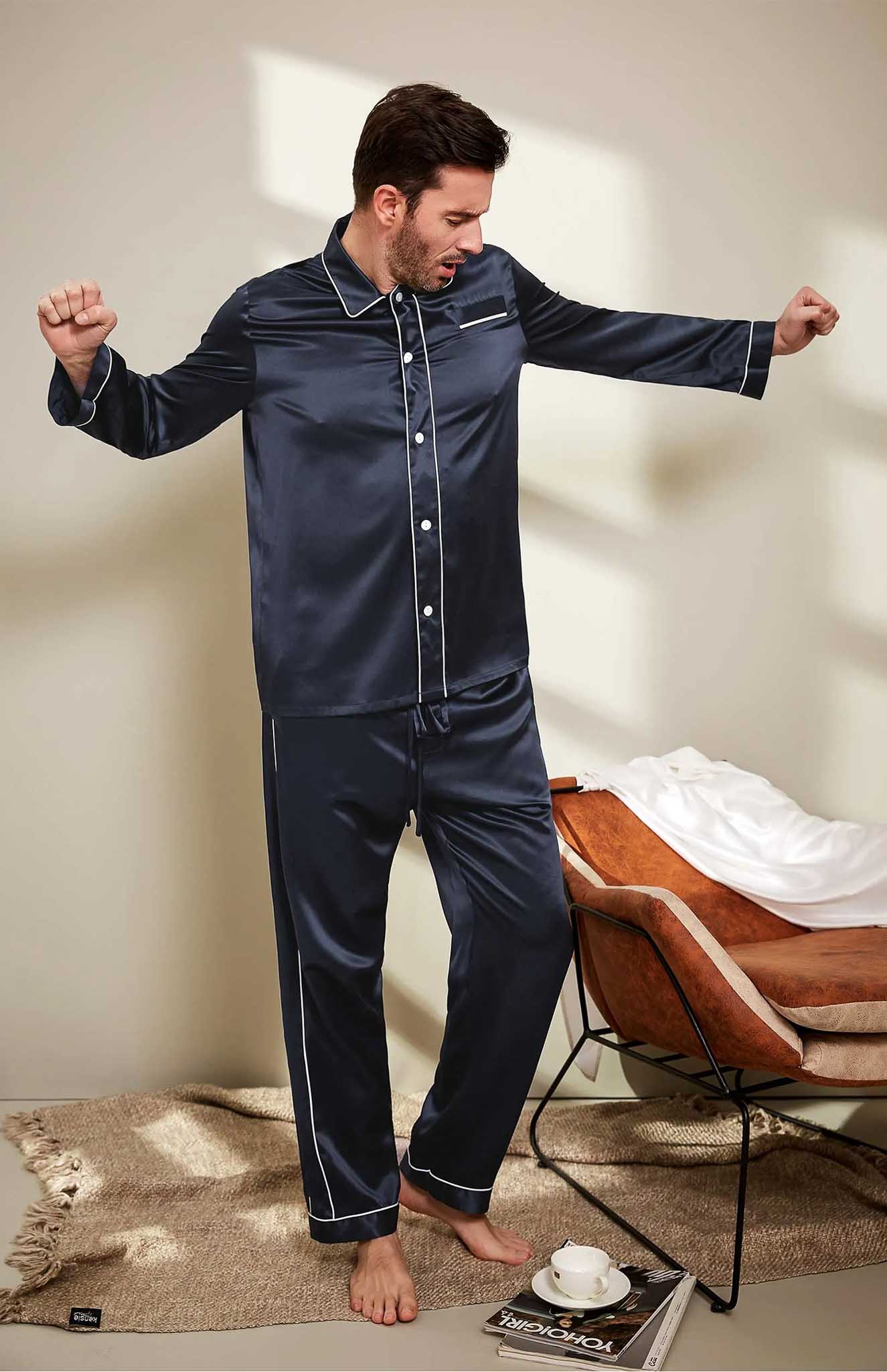 Navy Nouveau Satin LOUNGEWEAR SET
