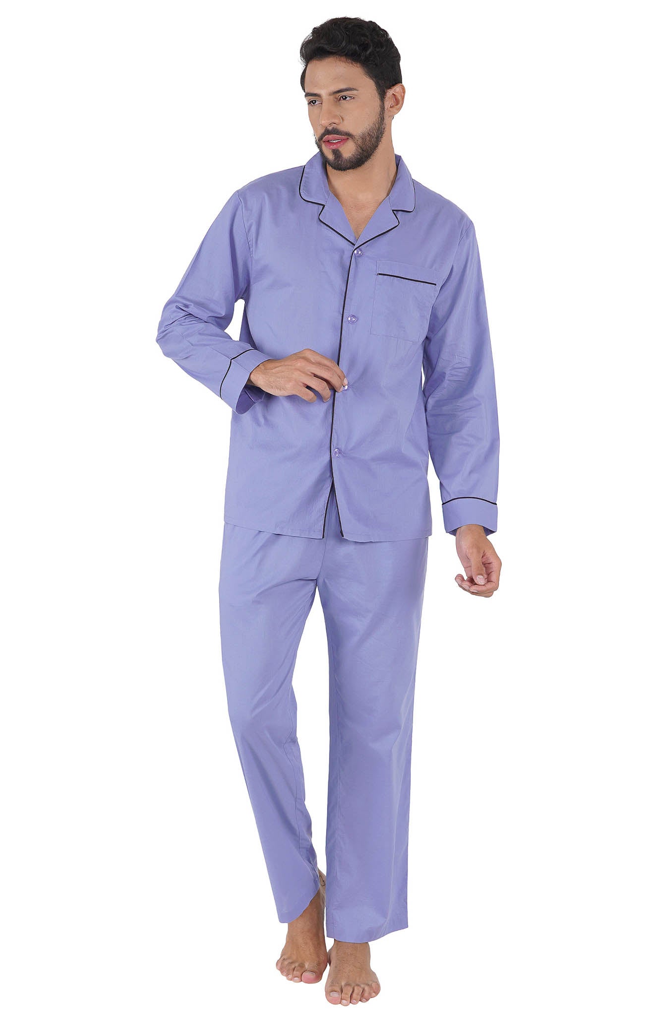 Celestial Blue Cotton Lounge Wear Set for Men | Luxeliv