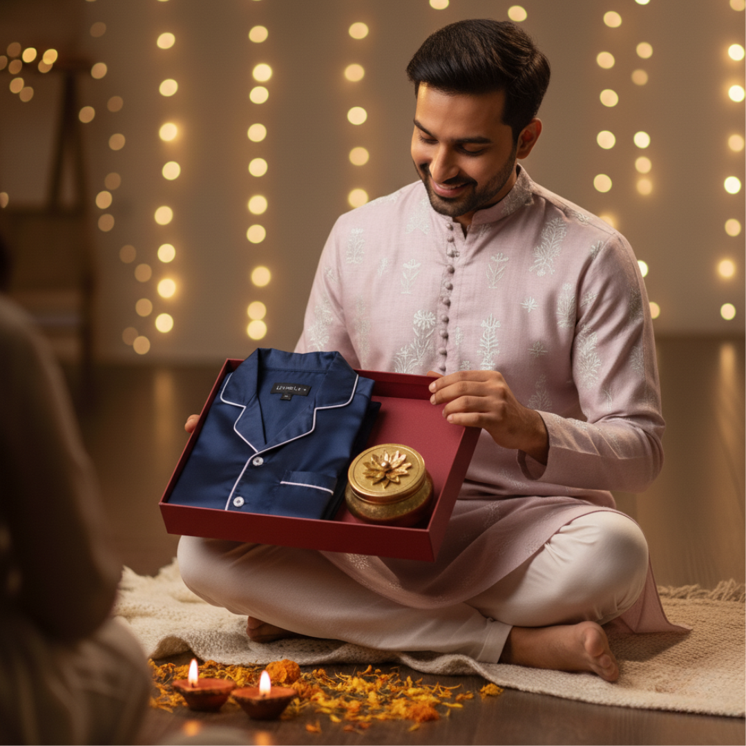 Diwali Gift Box For Men | Premium Satin Loungewear & Candle Set