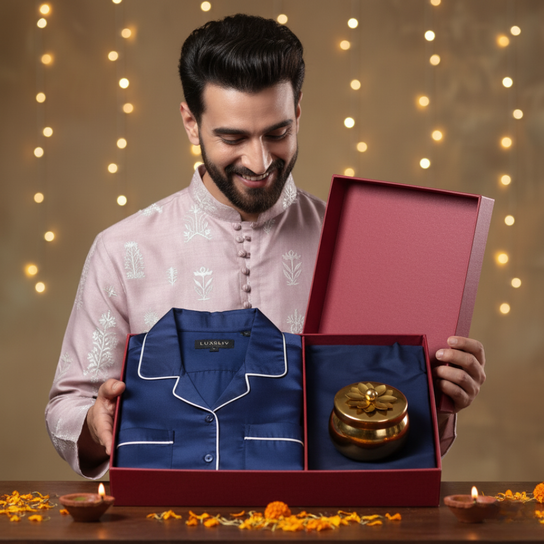 Diwali Gift Box For Men | Premium Satin Loungewear & Candle Set