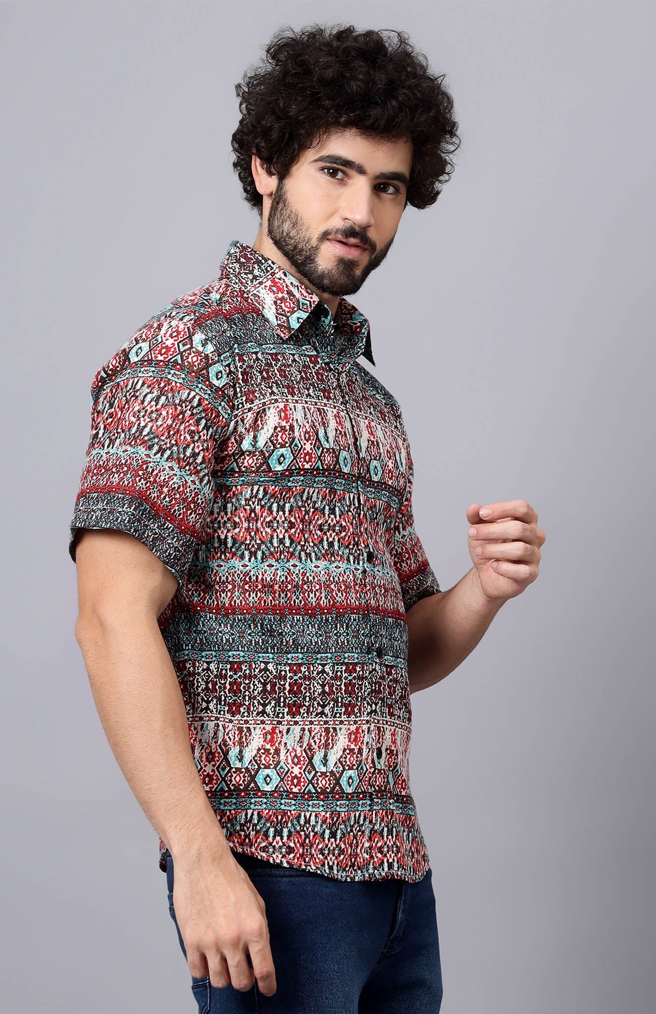 Trippy | Red & Blue Abstract Print Shirt | Pure cotton for men