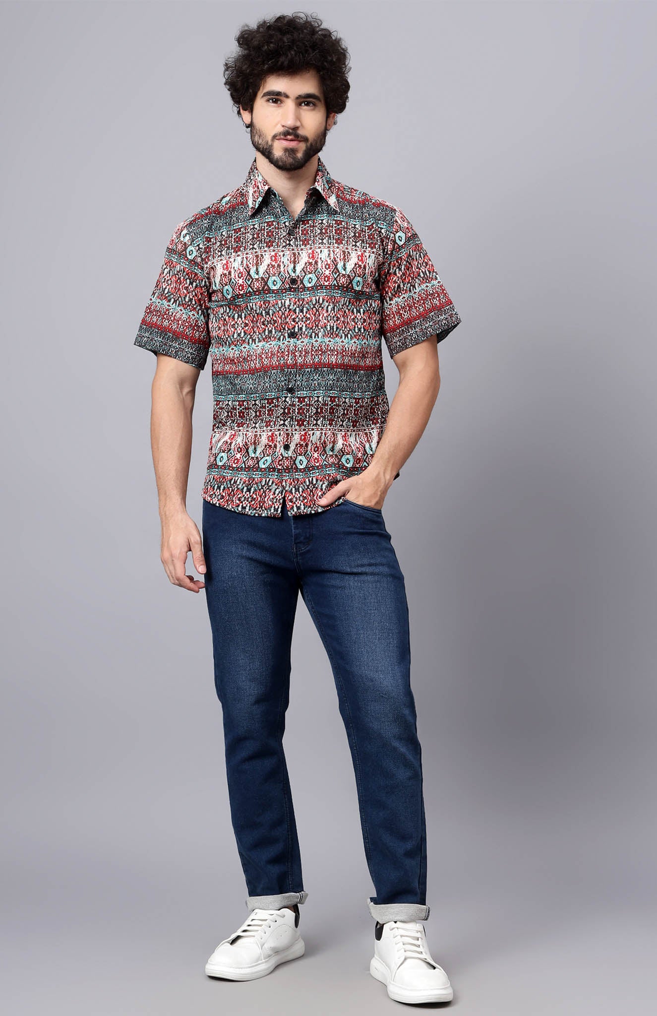 Trippy | Red & Blue Abstract Print Shirt | Pure cotton for men