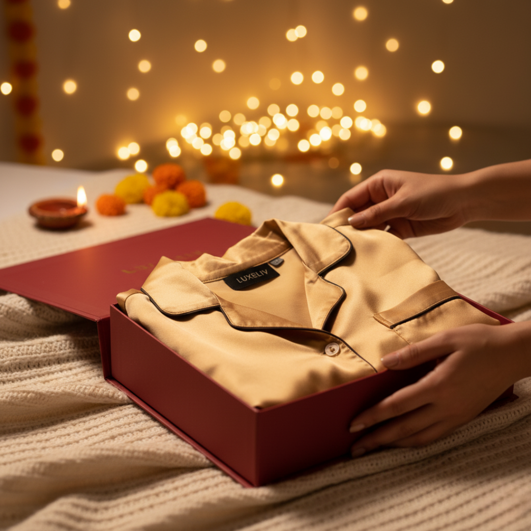 Diwali Gift Box for Women | Premium Satin Loungewear & Candle Set