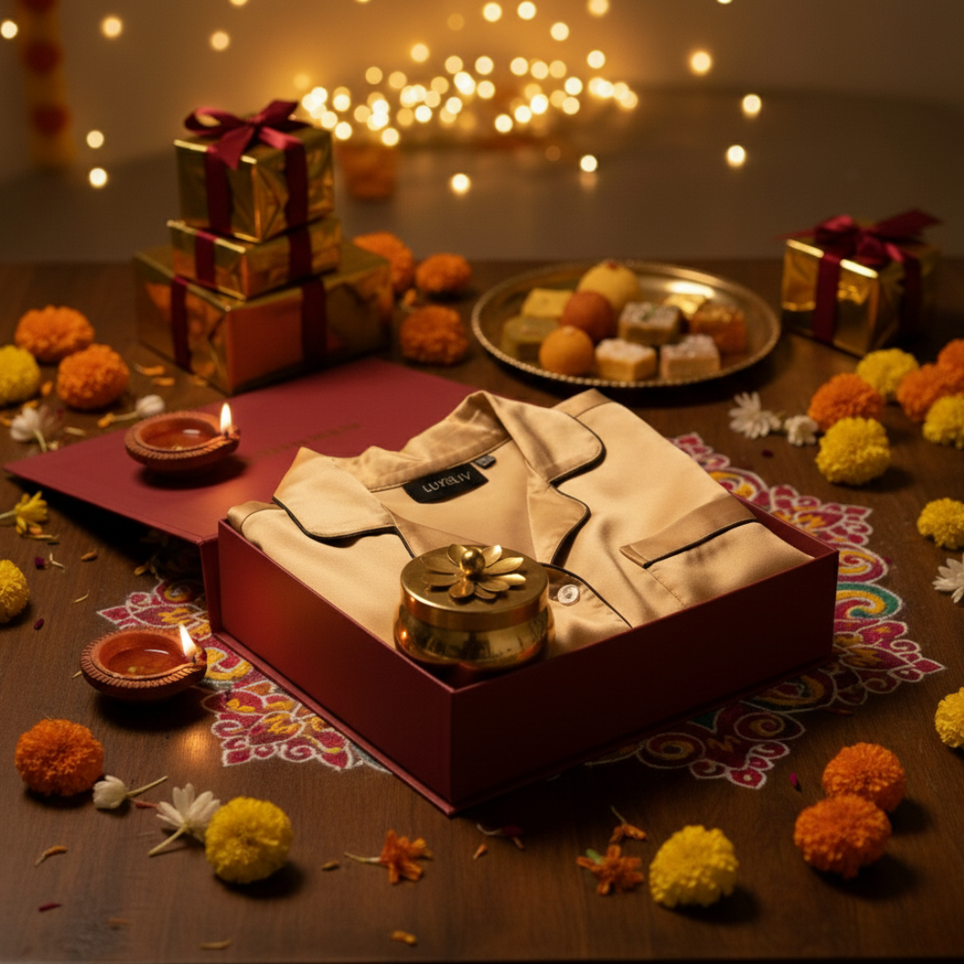 Diwali Gift Box for Women | Premium Satin Loungewear & Candle Set