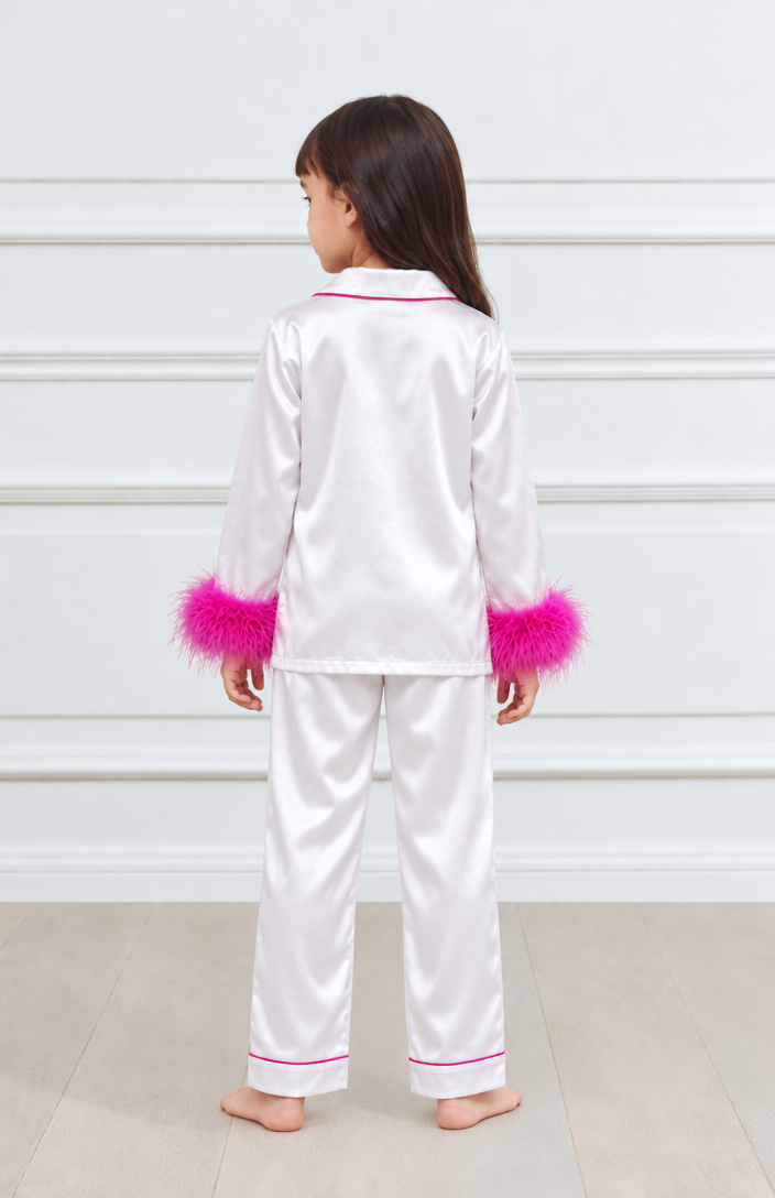 Pink Snow Princess – Kids Fur Satin Loungewear