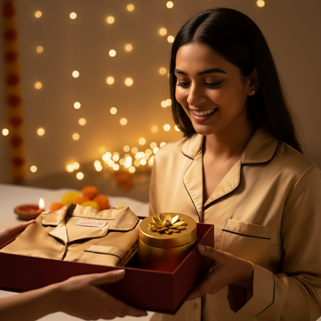 Diwali Gift Box for Women | Premium Satin Loungewear & Candle Set