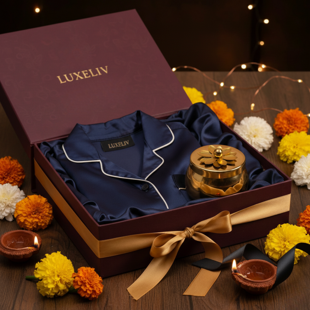 Diwali Gift Box For Men | Premium Satin Loungewear & Candle Set