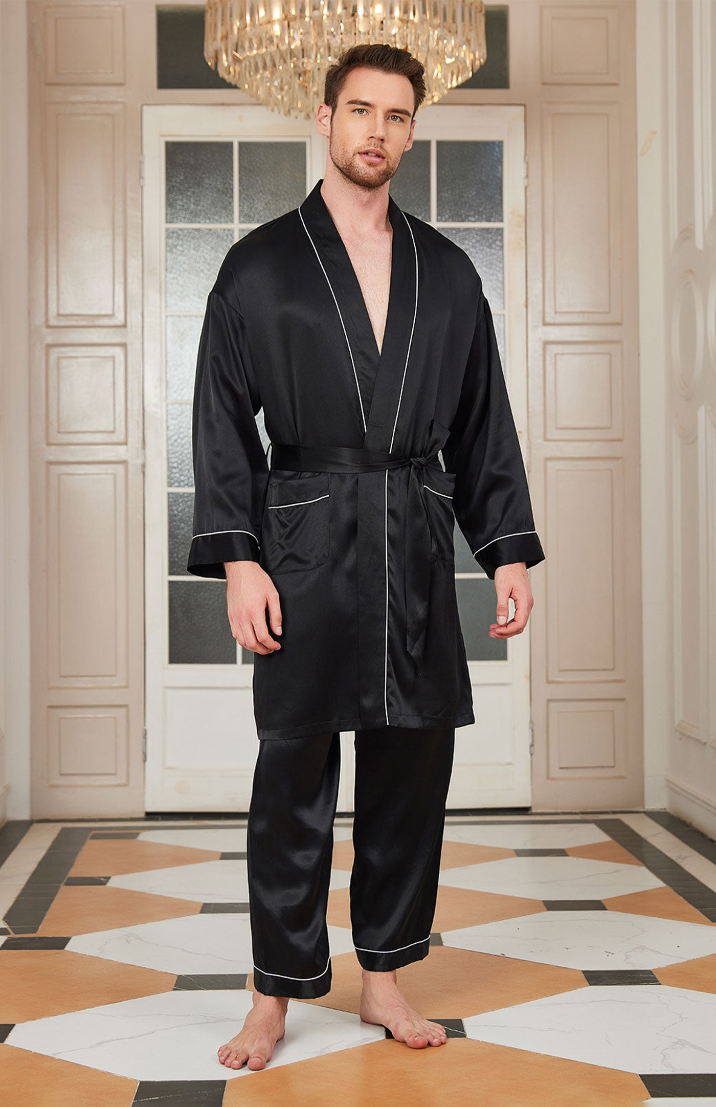 Black Gentleman’s Luxe Set | Satin Pyjama and Robe Duo