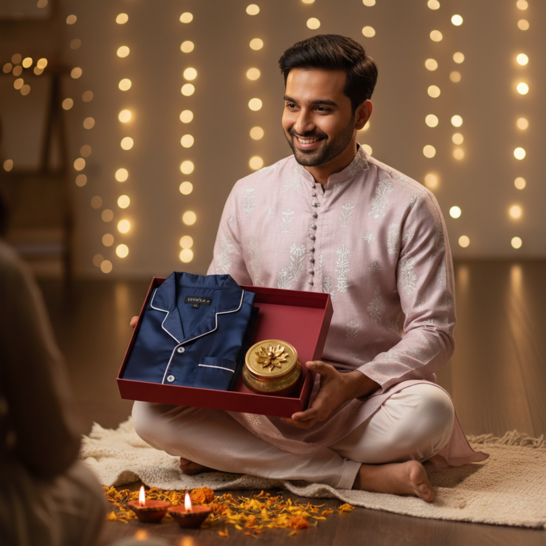 Diwali Gift Box For Men | Premium Satin Loungewear & Candle Set