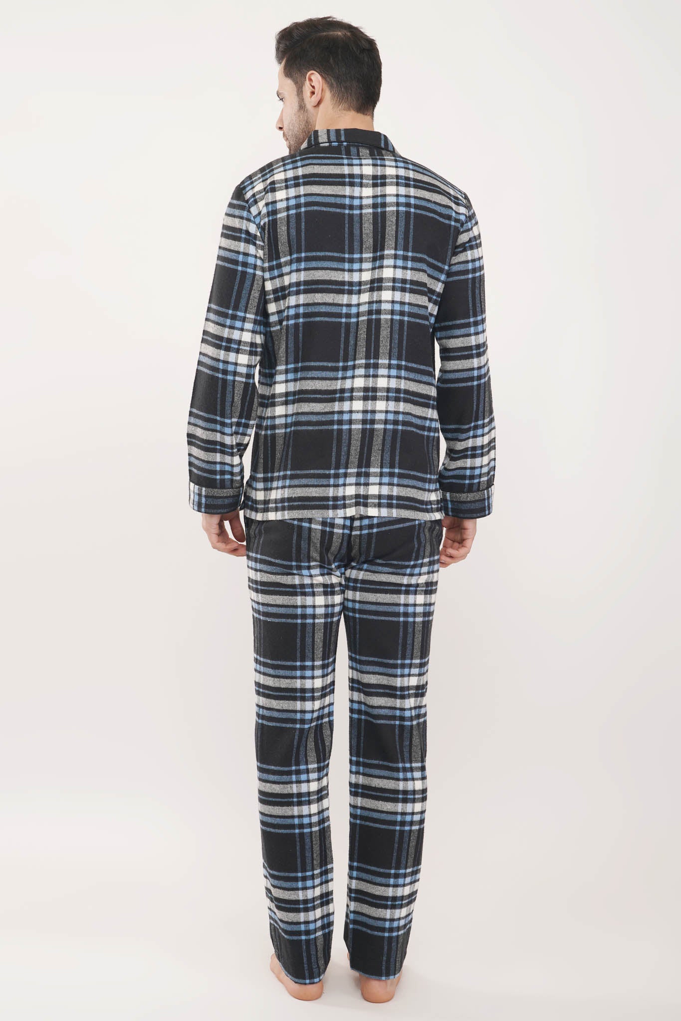 Regal Renaissance | Black & Blue Oxford Checks Loungewear Set-Luxeliv Men