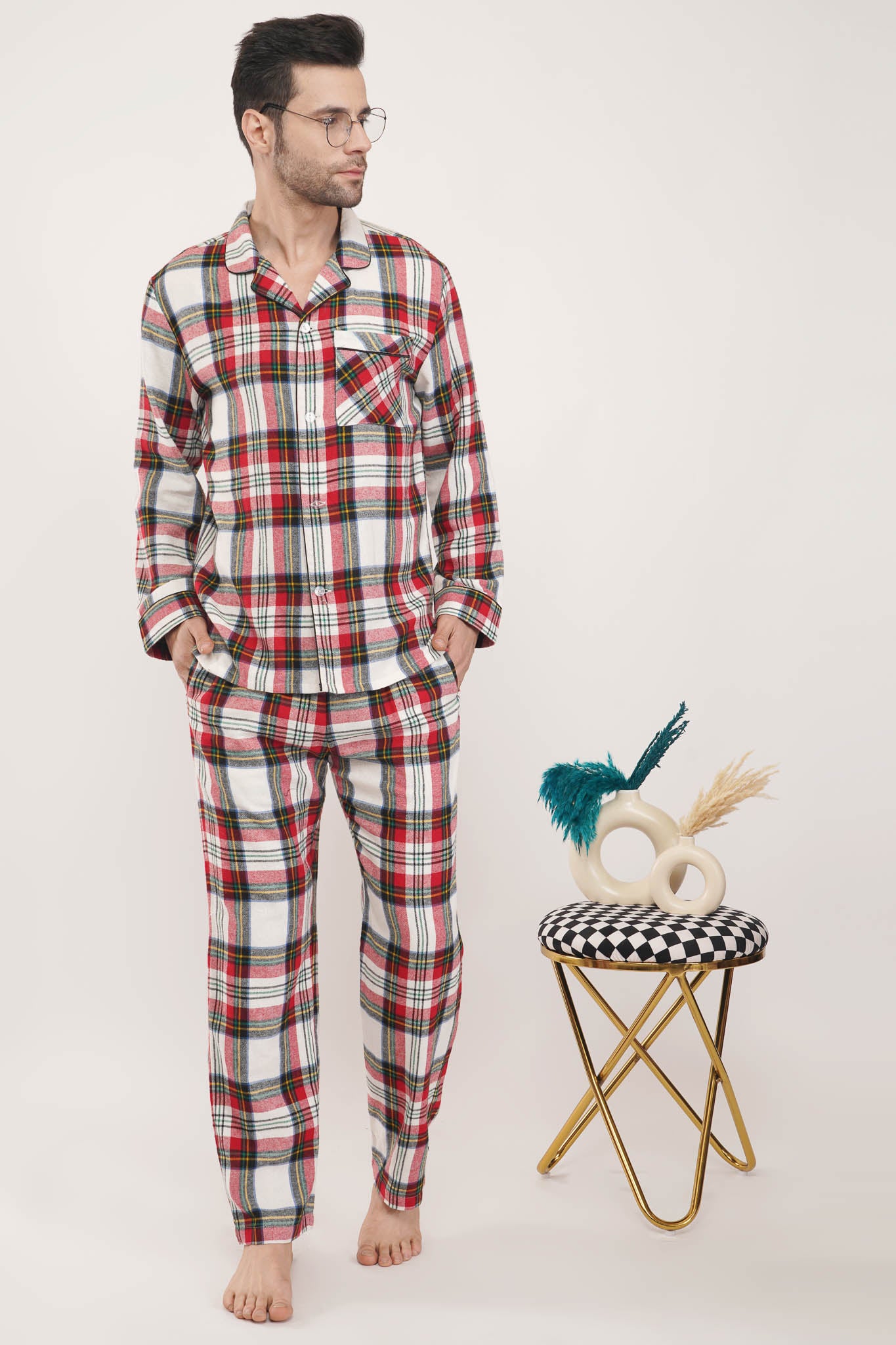 Luxeliv - Royal Red | Red & White Oxford Checks Loungewear Set