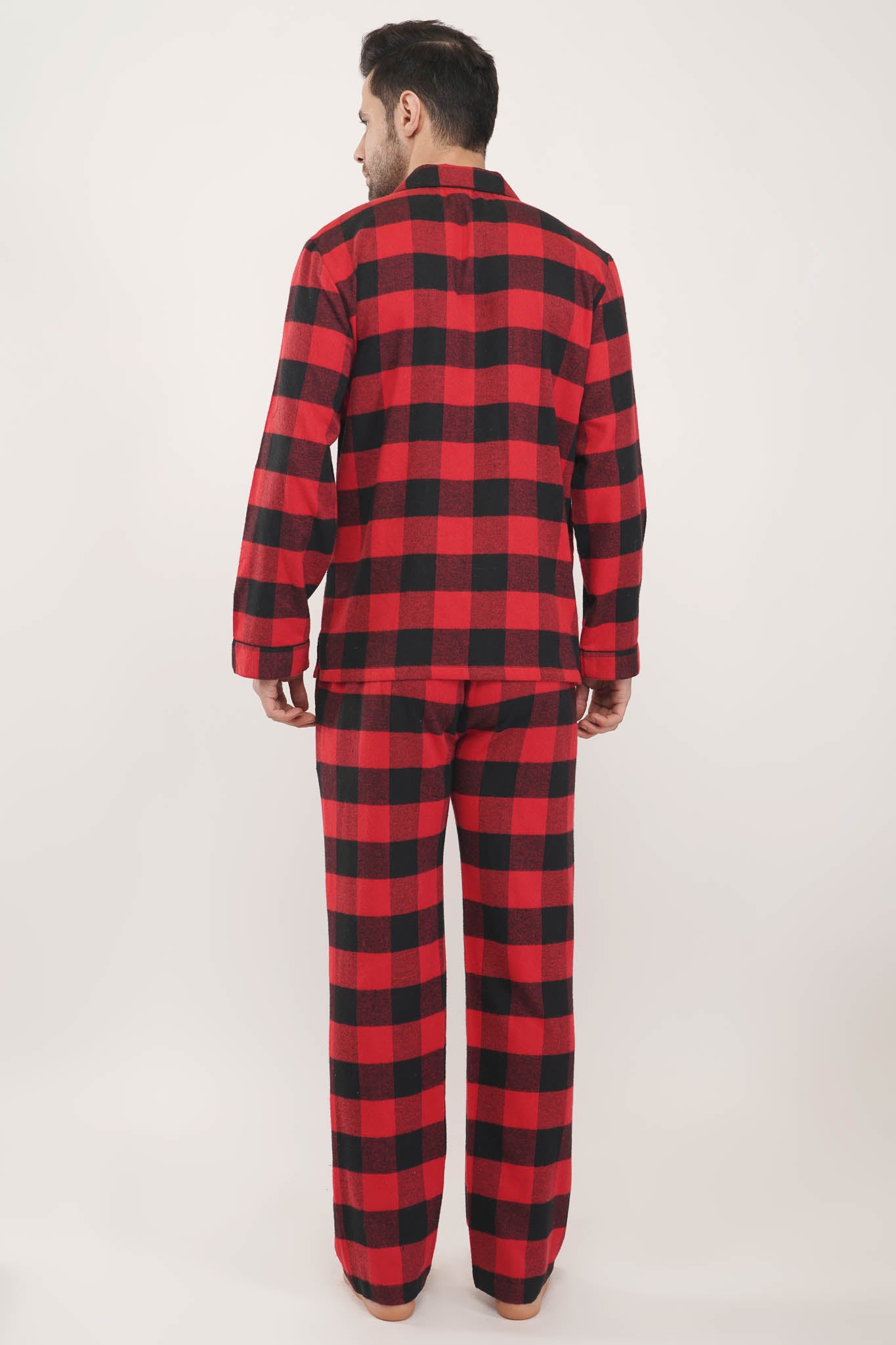  Prestige Red | Red & Black Oxford Checks Loungewear Set-LUXELIV MEN