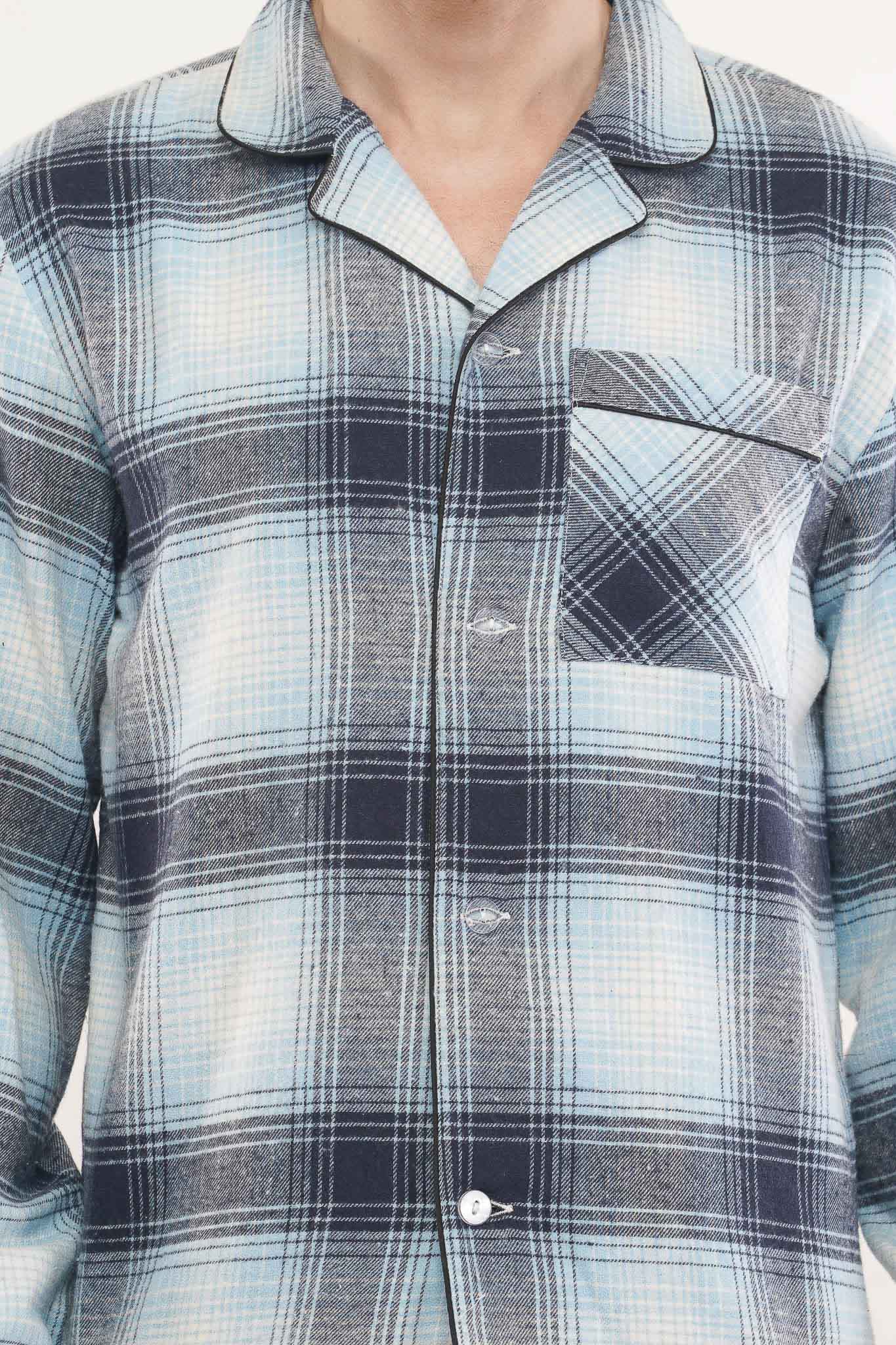 Blue Crest | Light Blue & White Oxford Checks Loungewear Set-Luxeliv men