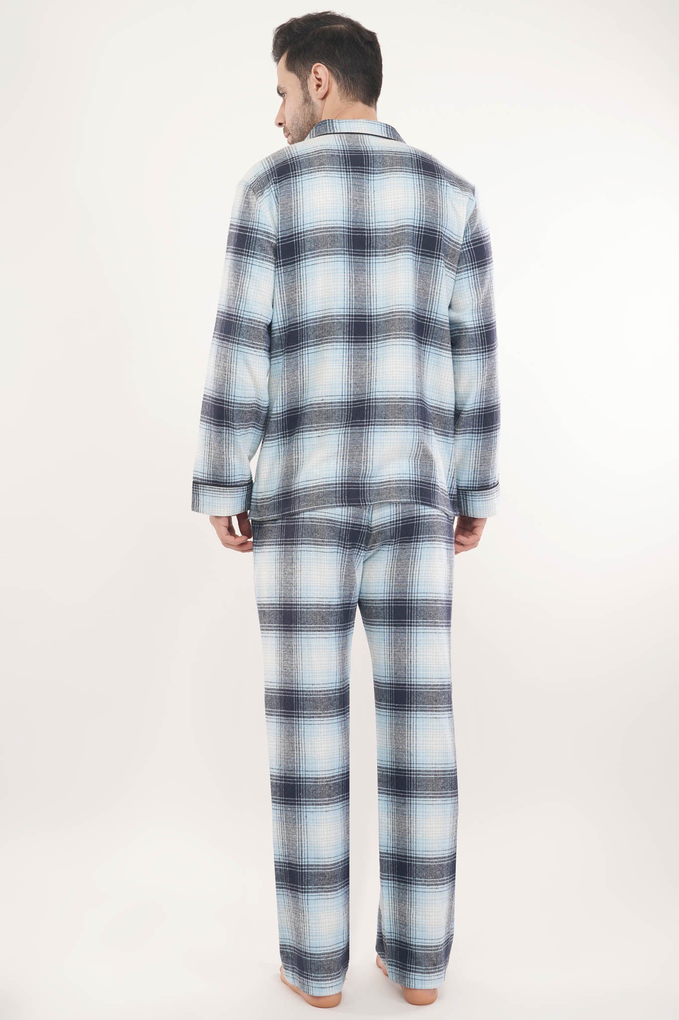 Blue Crest | Light Blue & White Oxford Checks Loungewear Set-Luxeliv men