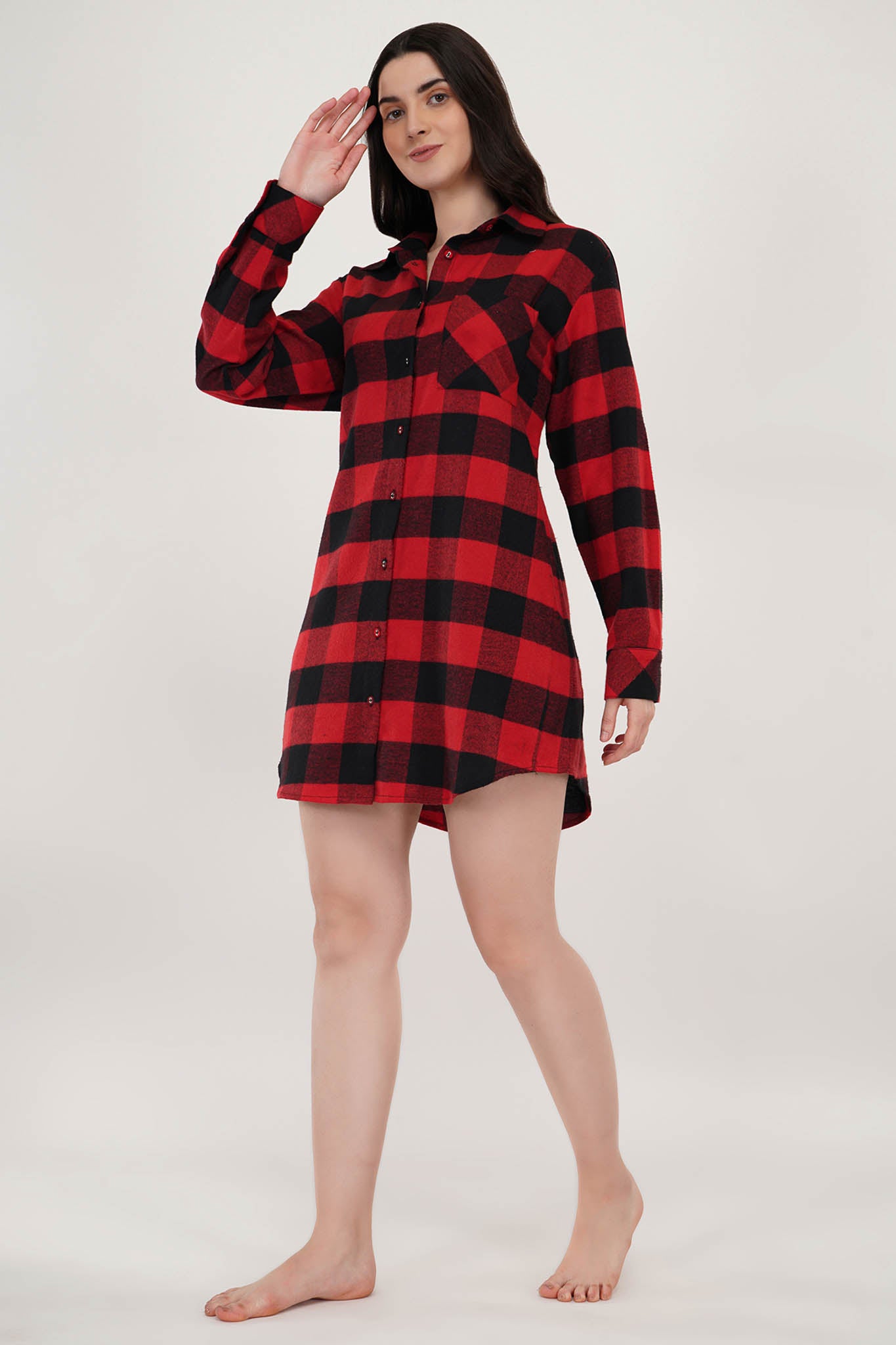 Serene Red Checkered Dress | luxeliv women dress | cotton | sleepwear