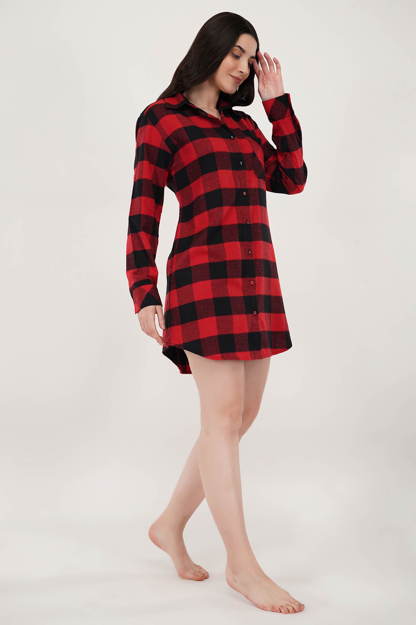 Serene Red Checkered Dress | luxeliv women dress | cotton | sleepwear