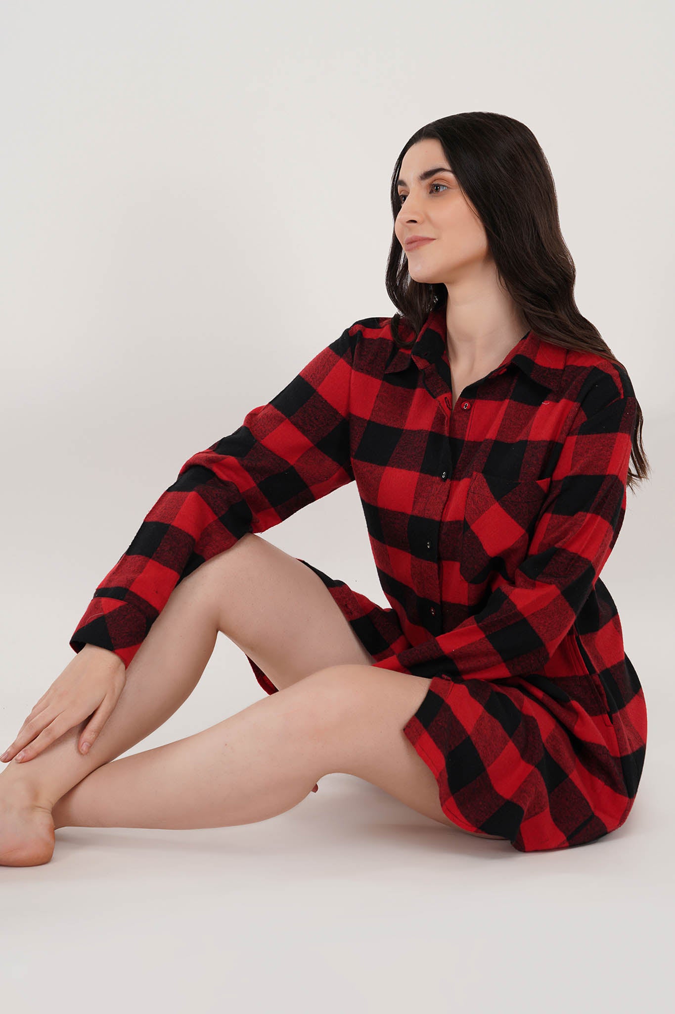 Serene Red Checkered Dress | luxeliv women dress | cotton | sleepwear