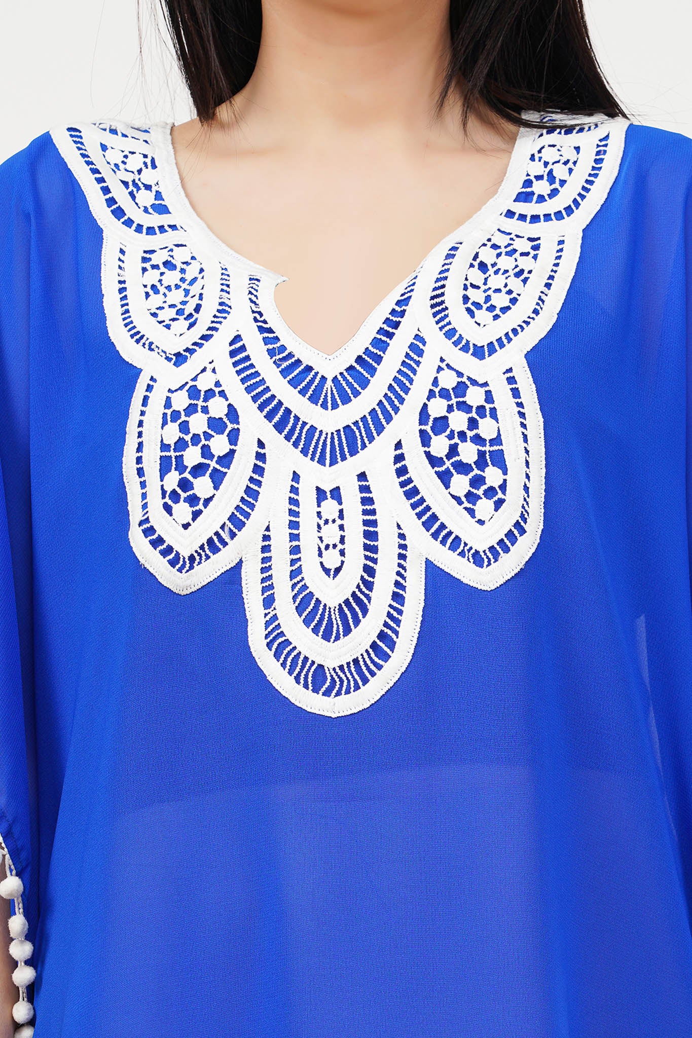 Blue Kaftan White Lace Swim Cover-Up Beach Dress