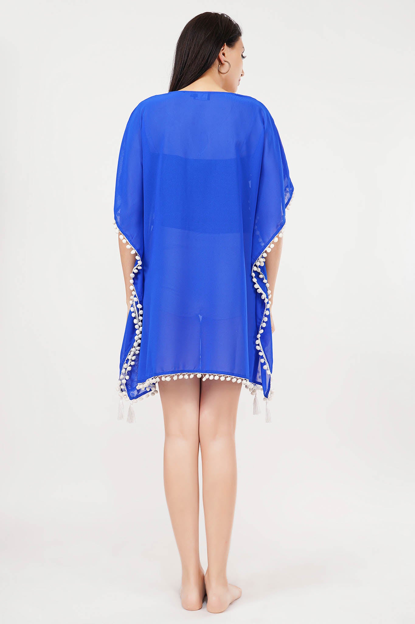 Blue Kaftan White Lace Swim Cover-Up Beach Dress