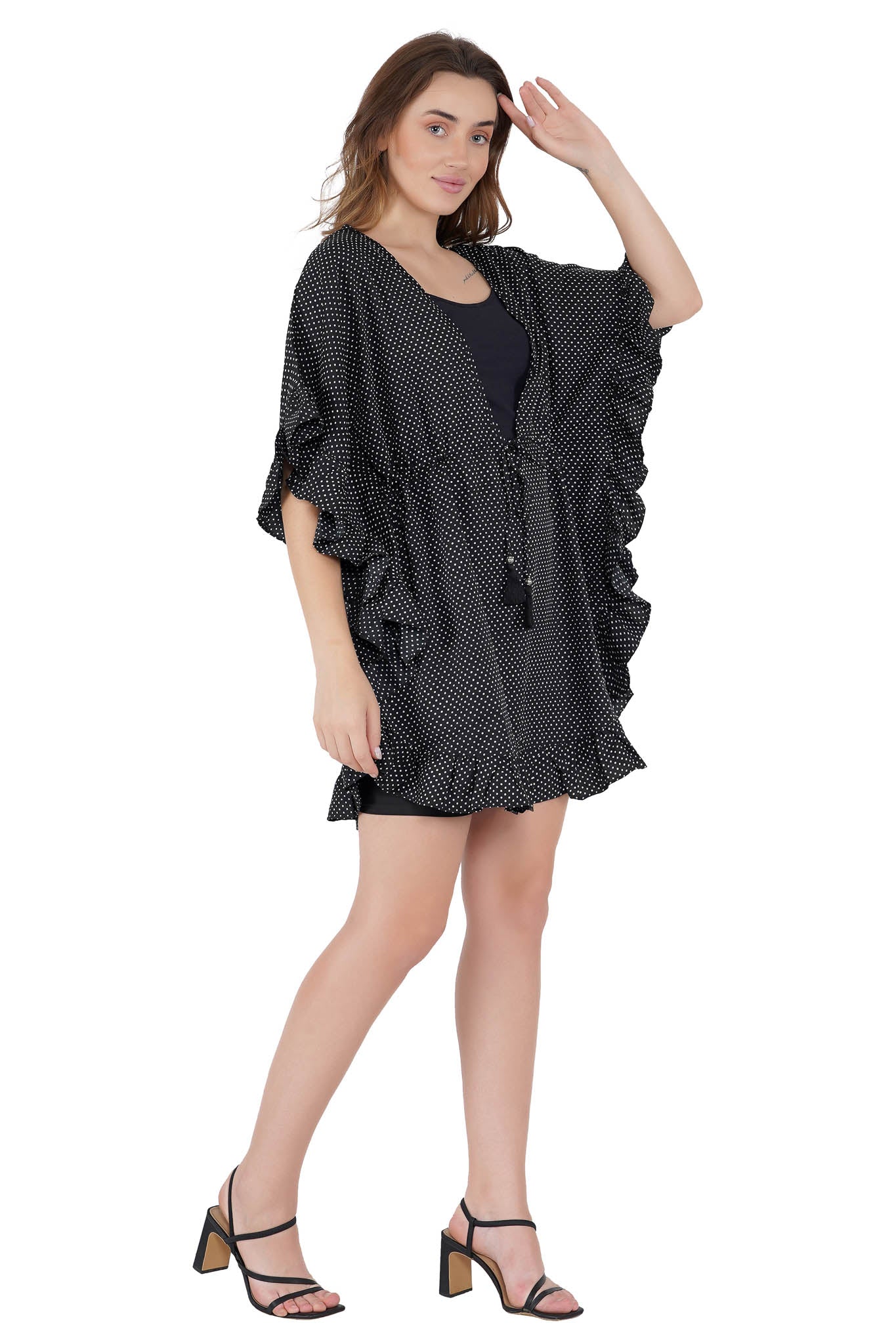 Black Polka Dott Kaftan Swim Cover-Up Beach Dress