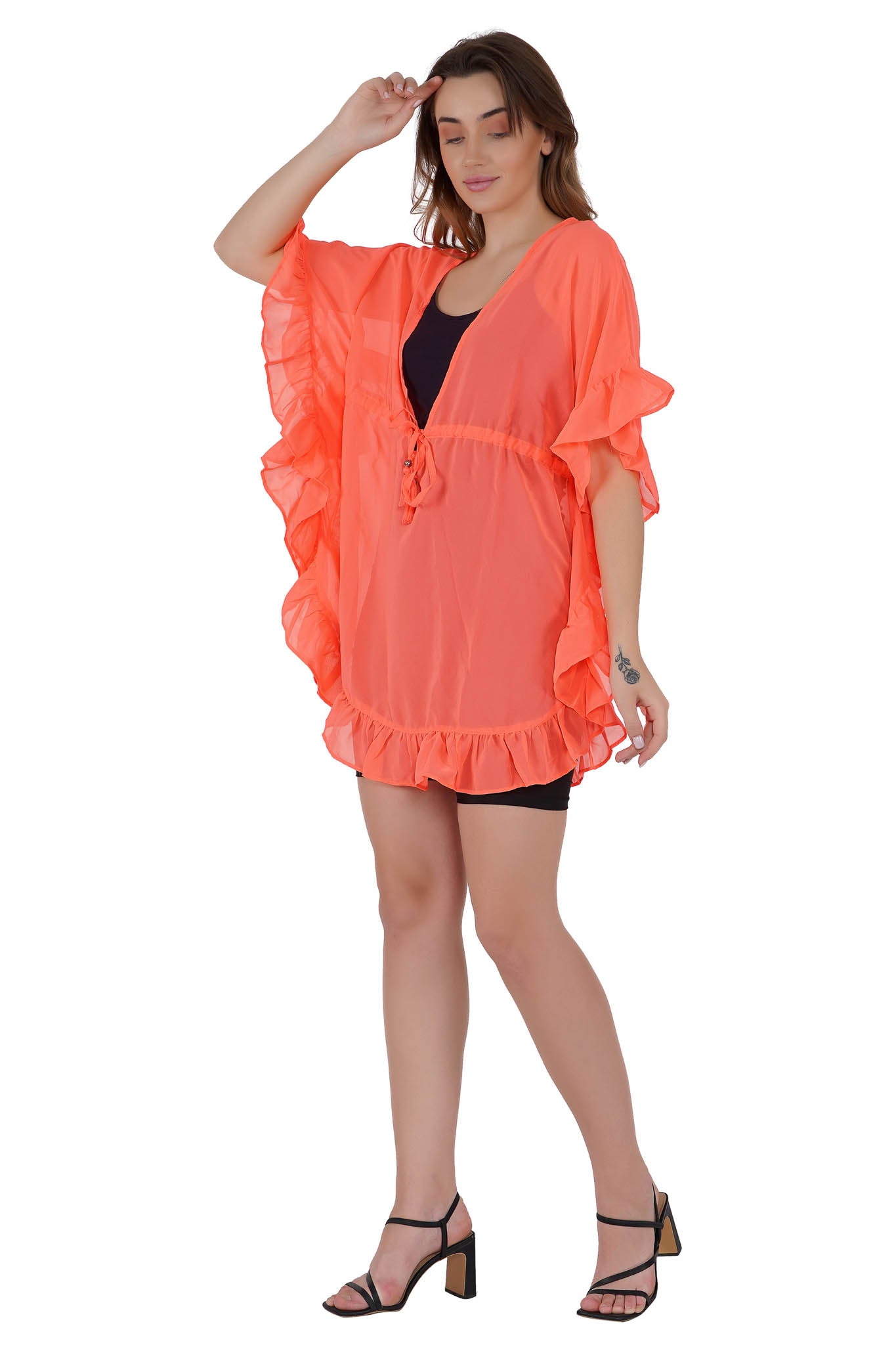 Bright Orange Kaftan Swim Cover-Up Beach Dress