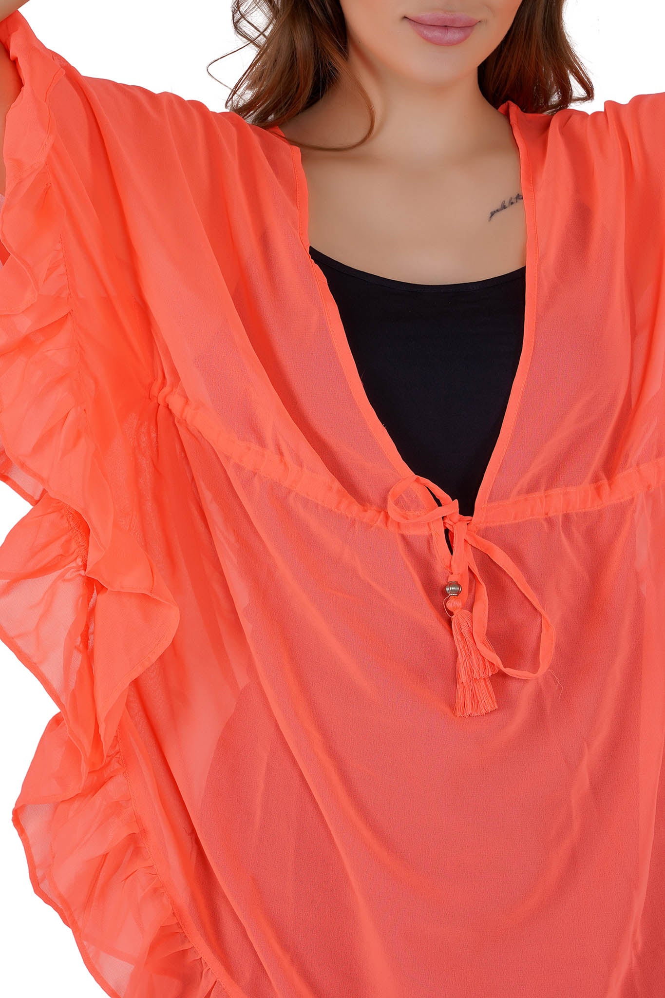 Bright Orange Kaftan Swim Cover-Up Beach Dress